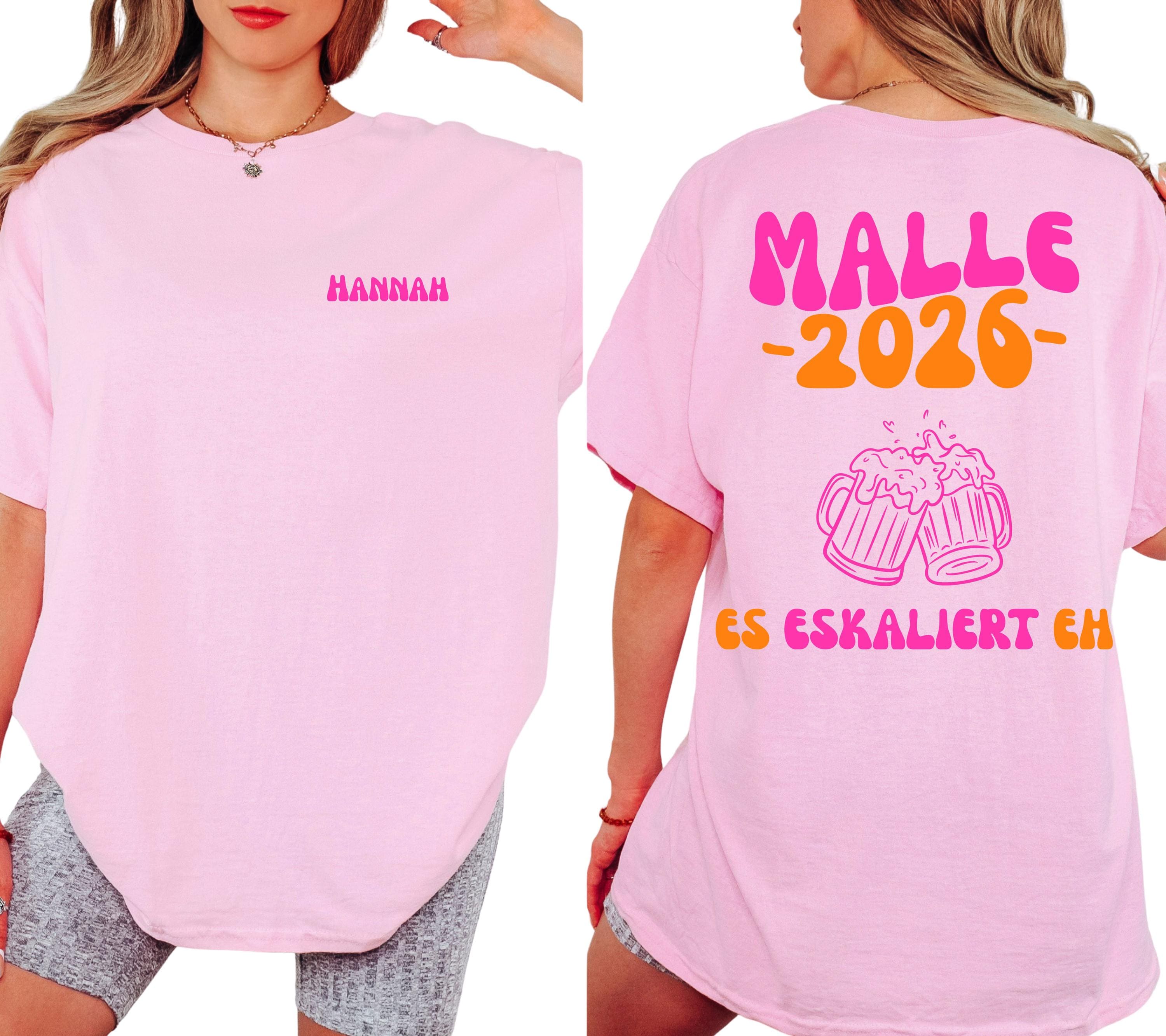 Malle Shirt, es eskaliert eh, Backprint, Malle 2026, Malle T Shirt, personalisiert, Mallorca Shirts, Bier Shirt, Sauf T Shirt, Gruppenshirt