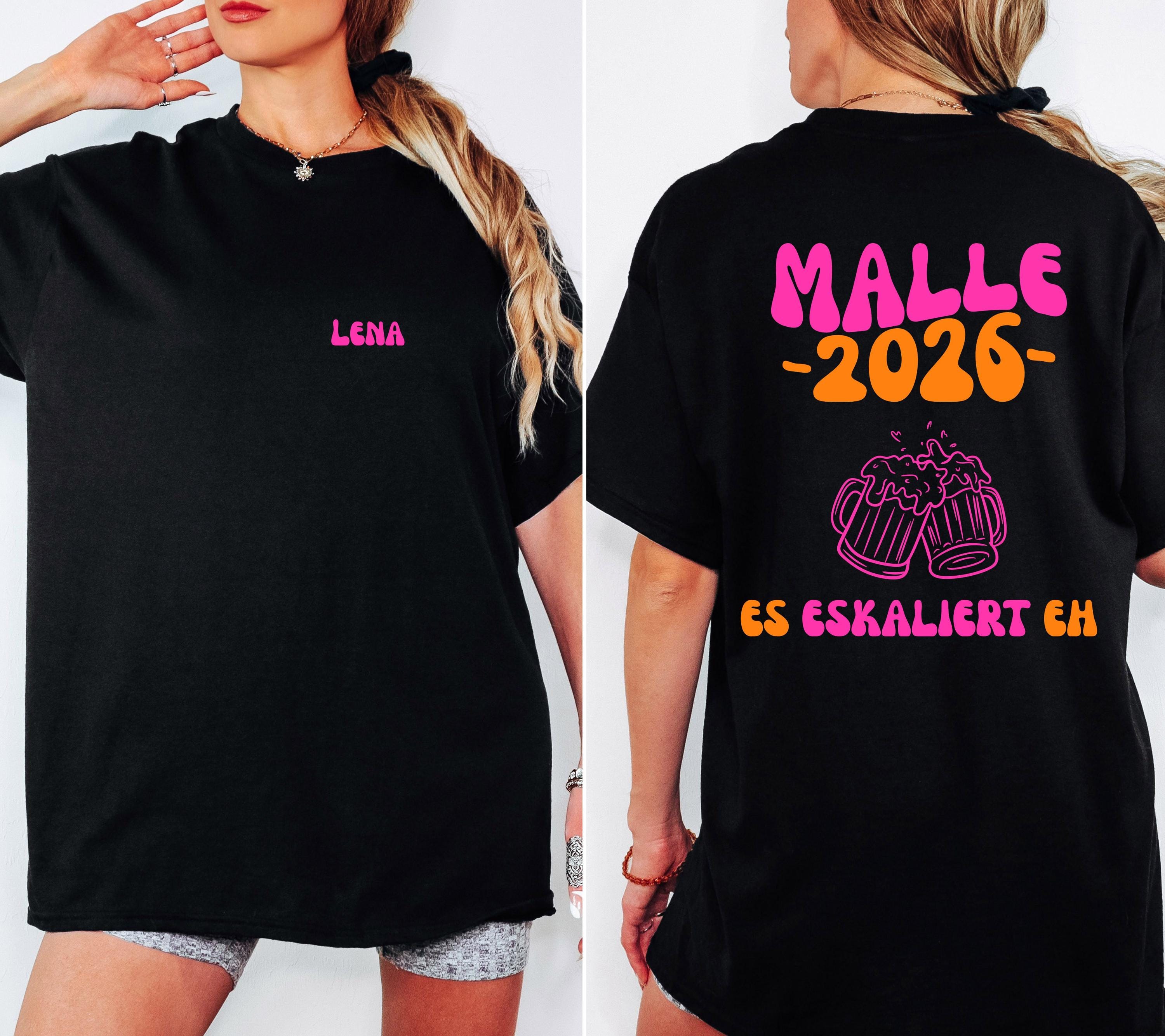 Malle Shirt, es eskaliert eh, Backprint, Malle 2026, Malle T Shirt, personalisiert, Mallorca Shirts, Bier Shirt, Sauf T Shirt, Gruppenshirt