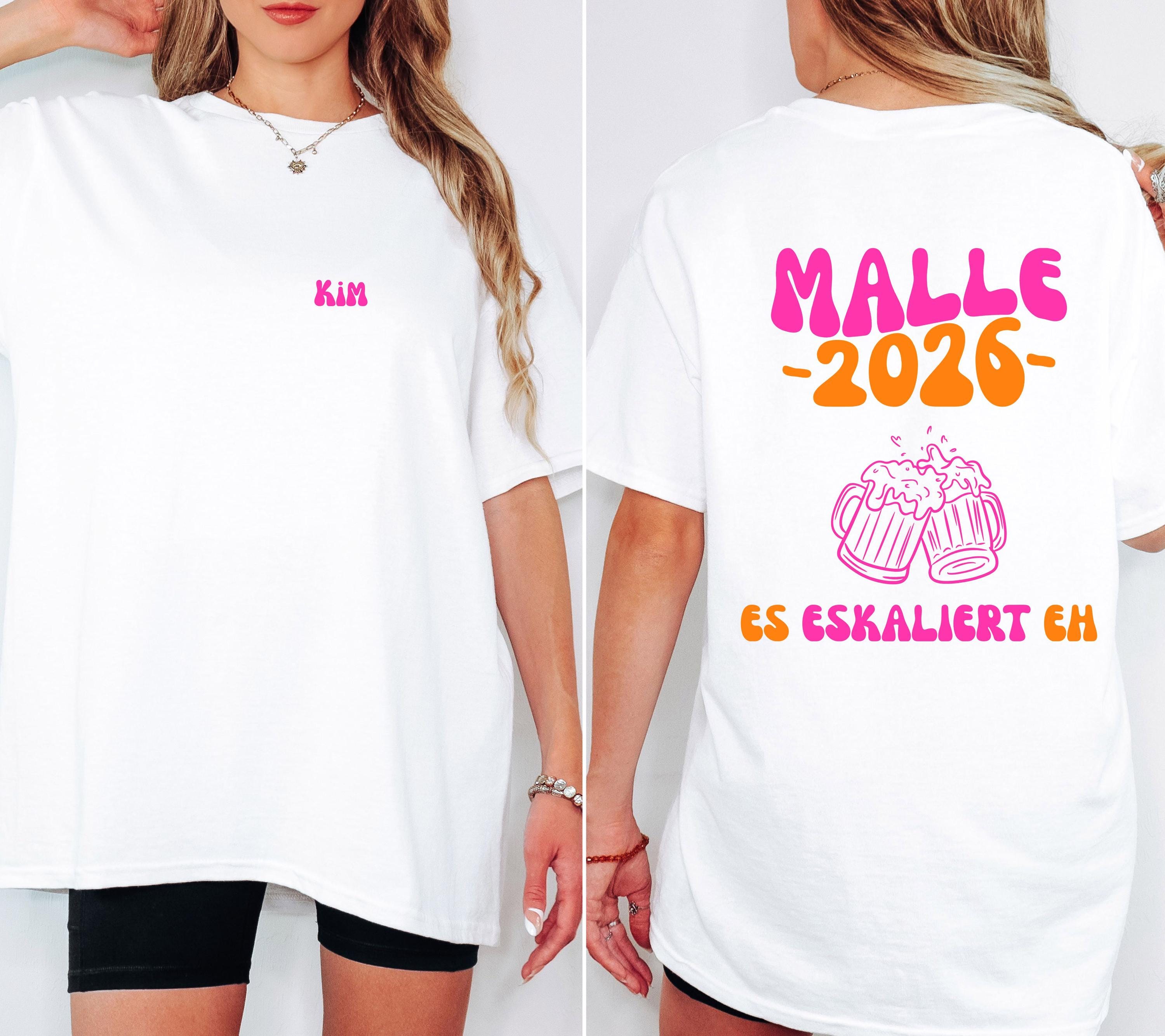 Malle Shirt, es eskaliert eh, Backprint, Malle 2026, Malle T Shirt, personalisiert, Mallorca Shirts, Bier Shirt, Sauf T Shirt, Gruppenshirt