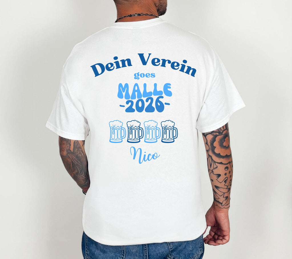 Malle Shirts Männer, Gruppenshirt, Backprint, Malle 2026, Malle Shirt, Herren, Verein, Mallorca, Bier Shirt, Sauf Shirt, Mannschaftsfahrt