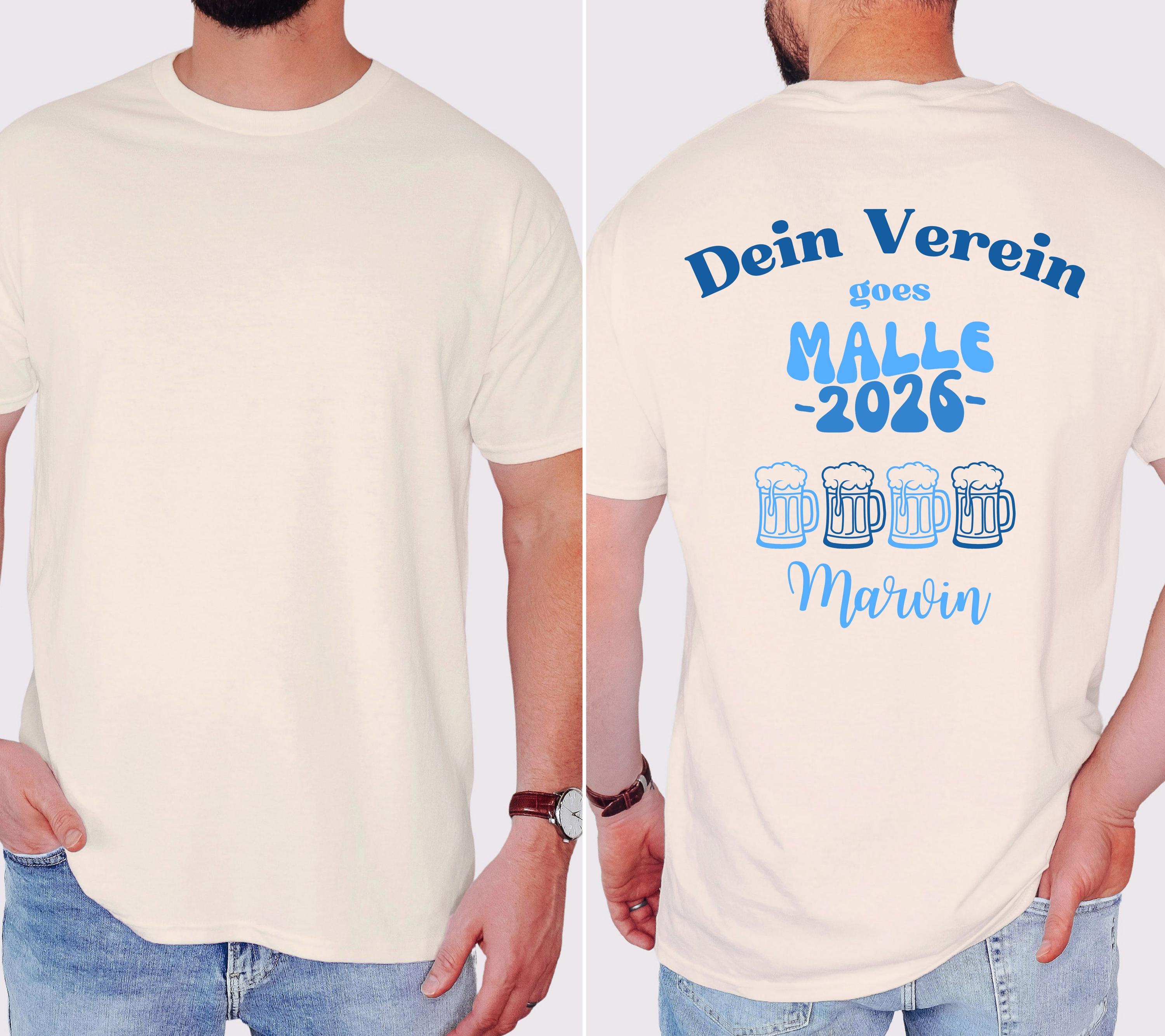 Malle Shirts Männer, Gruppenshirt, Backprint, Malle 2026, Malle Shirt, Herren, Verein, Mallorca, Bier Shirt, Sauf Shirt, Mannschaftsfahrt