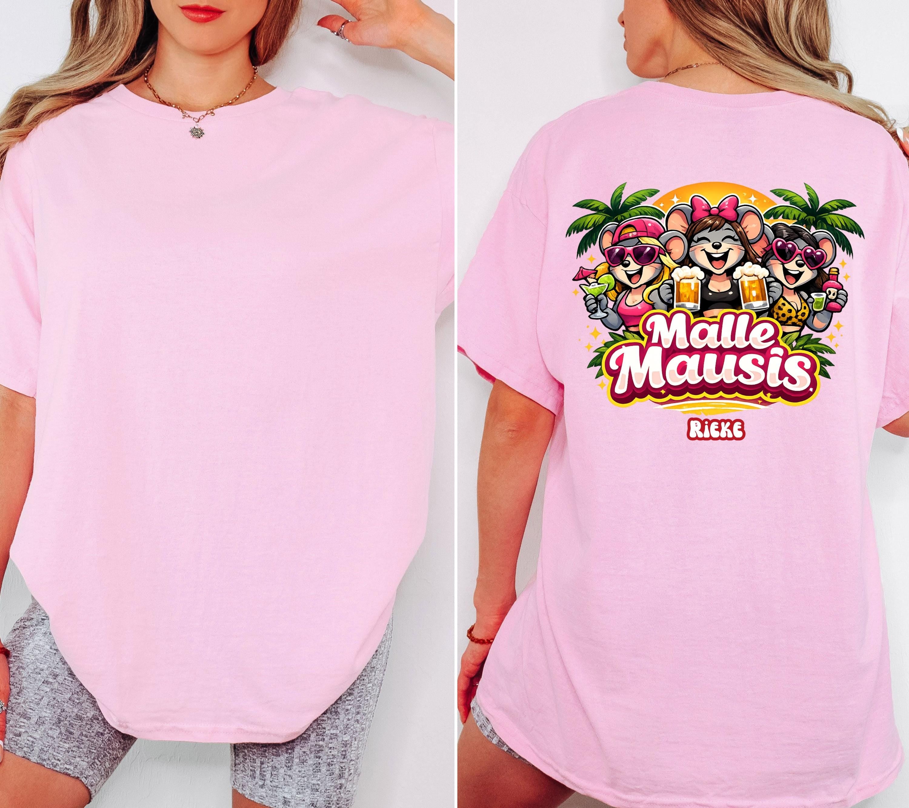 Malle Shirt Damen, Backprint, Malle 2026, Malle Shirts, Malle Mausi, personalisiert, Mallorca Shirts, Bier Shirt, Sauf T Shirt, Gruppenshirt