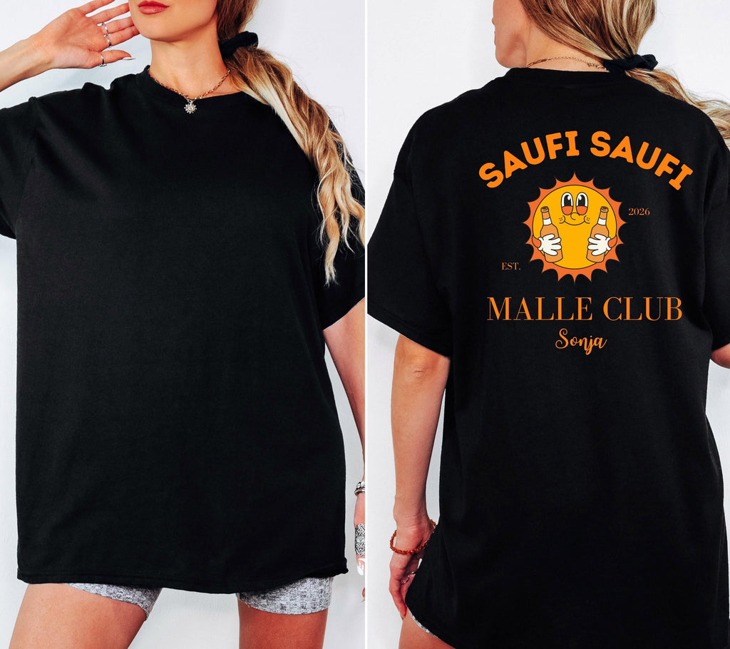 Malle Shirt, Backprint, Sommer, Sonne, Malle Shirts, Malle TShirts, personalisiert, Mallorca t Shirts, Bier Shirt, Sauf Shirt, saufi saufi