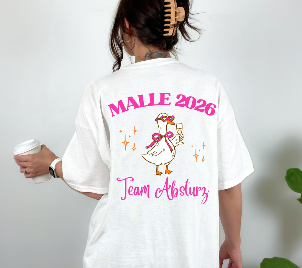 Malle Shirt Ente, Backprint, Malle 2026, Malle Shirts, Team Absturz, Mallorca T Shirts, Bier Shirt, Gruppenshirt pink, lustige Shirts, Sekt