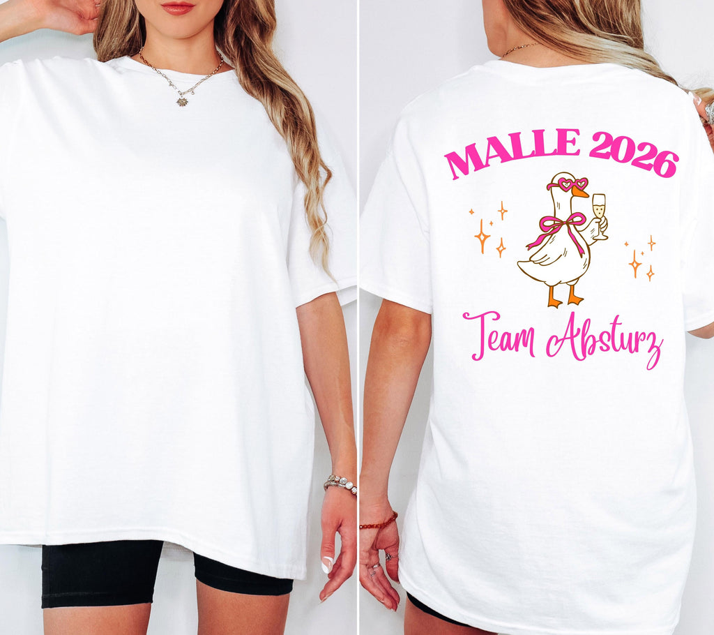 Malle Shirt Ente, Backprint, Malle 2026, Malle Shirts, Team Absturz, Mallorca T Shirts, Bier Shirt, Gruppenshirt pink, lustige Shirts, Sekt