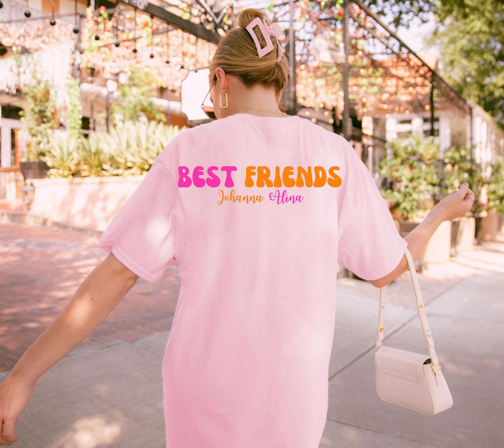 Beste Freundin Shirt, Best Friends Outfit, Bestie Shirt, Backprint Damen, pink orange, Geschenkidee Freundin, Freundinnen, BFF, Freundschaft