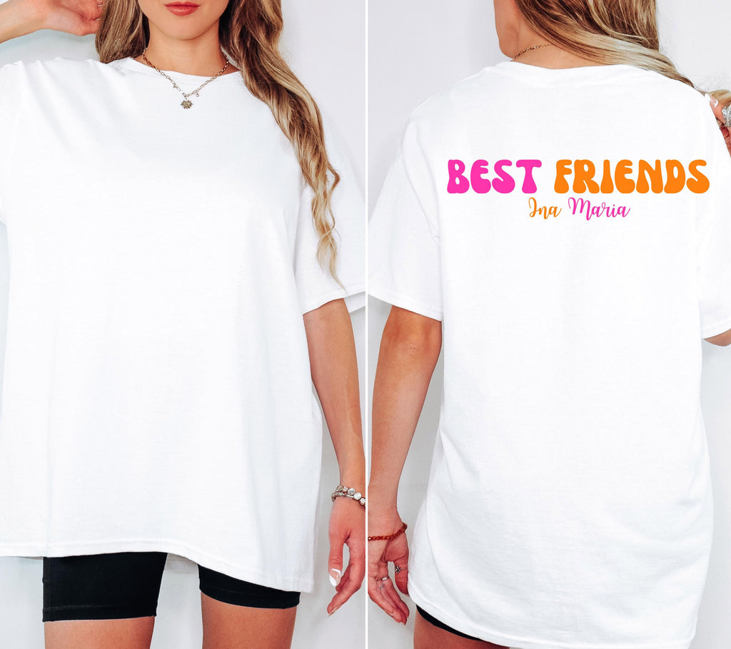Beste Freundin Shirt, Best Friends Outfit, Bestie Shirt, Backprint Damen, pink orange, Geschenkidee Freundin, Freundinnen, BFF, Freundschaft