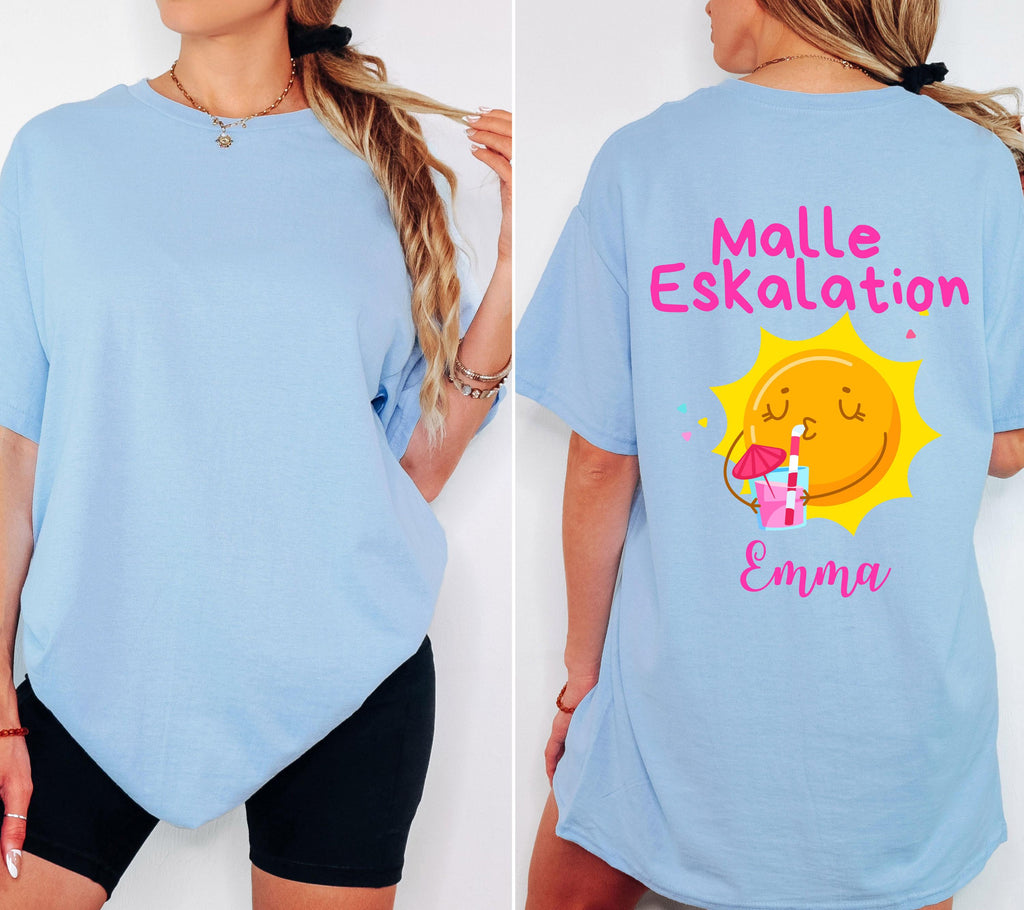 Malle Shirt Sonne, Eskalation, Backprint, Malle 2026, Malle T Shirt, personalisiert, Mallorca Shirts, Bier Shirt, Sauf T Shirt, Gruppenshirt