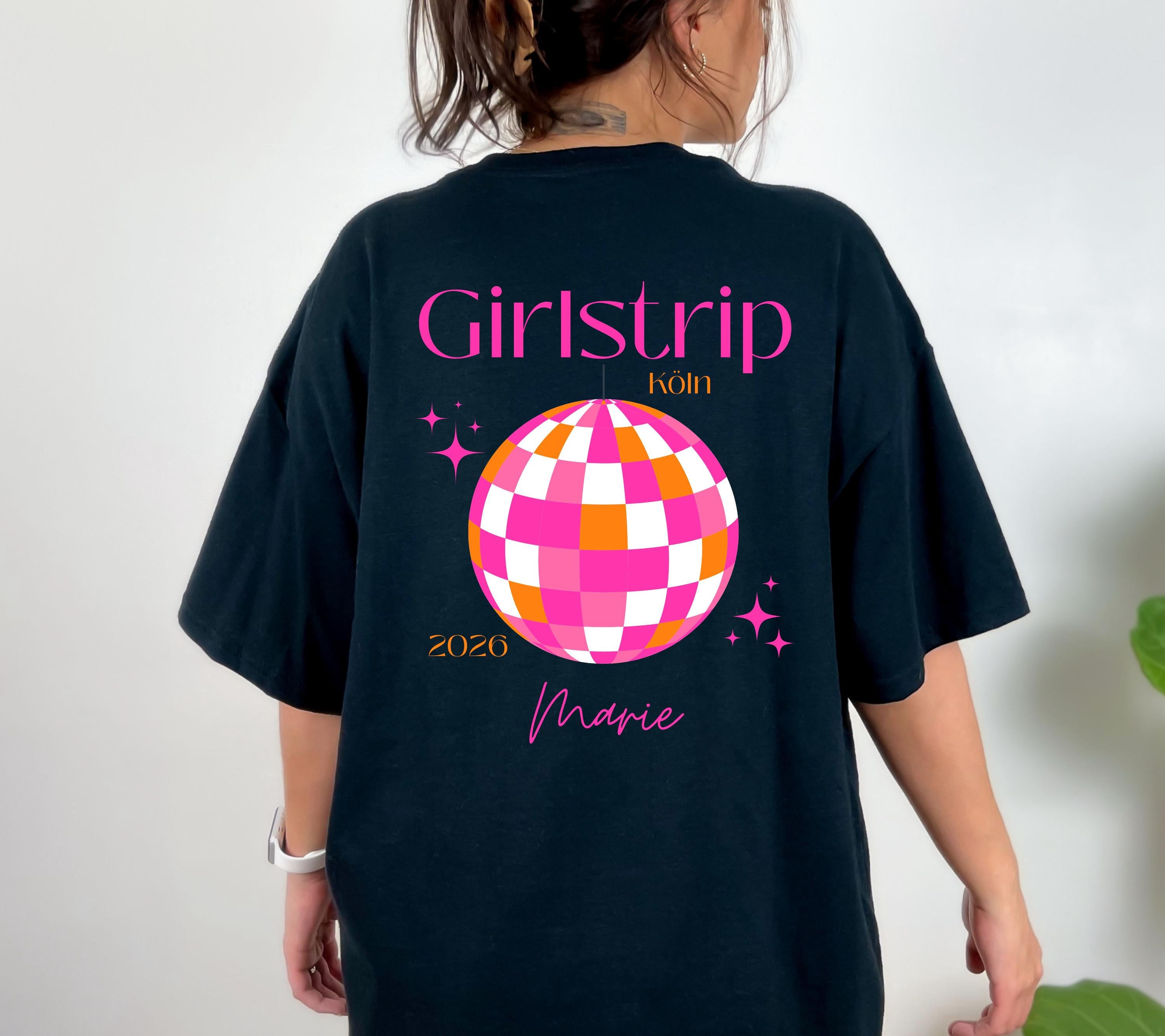 Girls Trip Shirts, JGA Backprint, personalisiert, Malle, Köln, Mädelsurlaub, Sauf T Shirt, Gruppenshirt Frauen, Diskokugel, Sommer Shirt