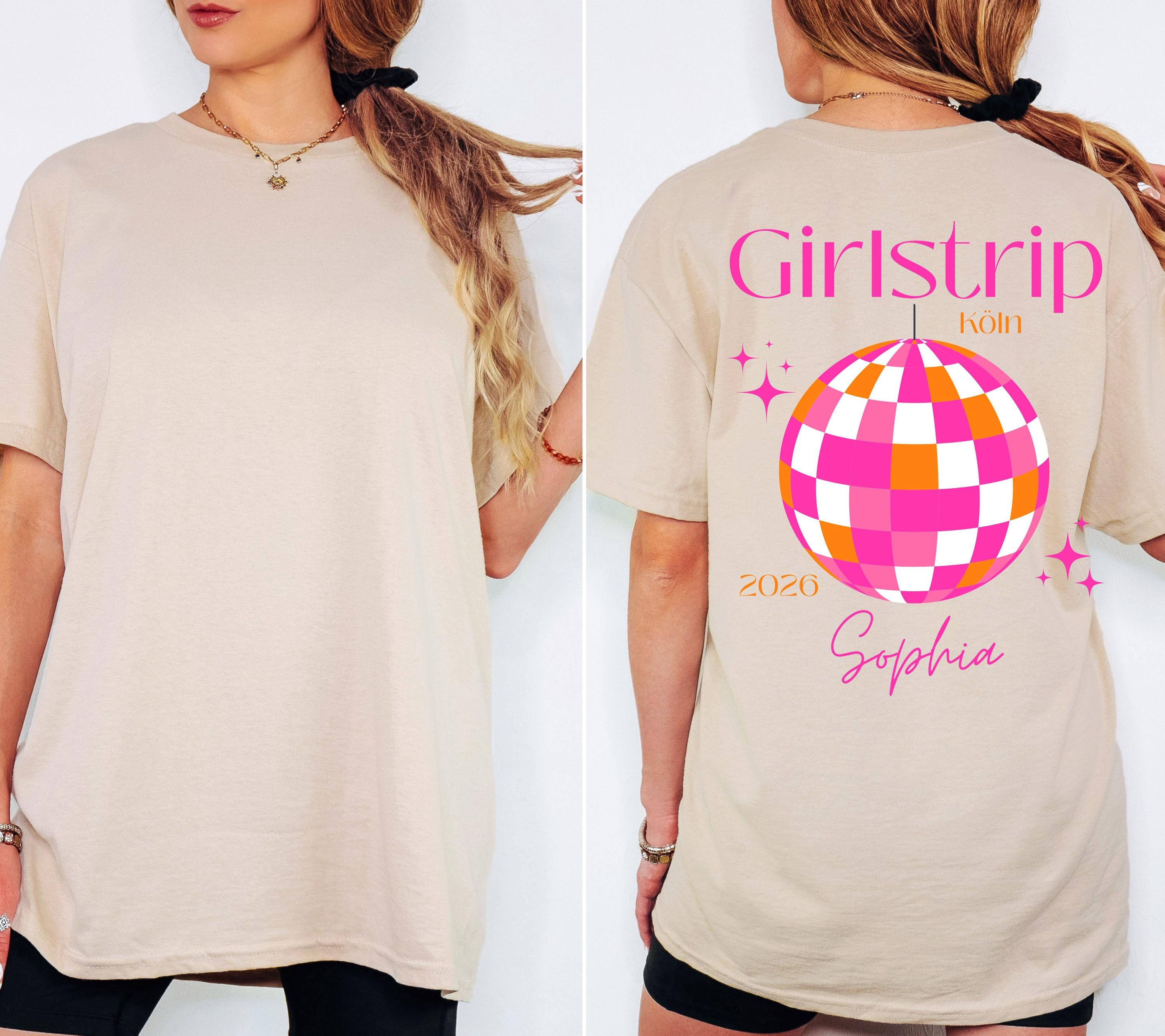 Girls Trip Shirts, JGA Backprint, personalisiert, Malle, Köln, Mädelsurlaub, Sauf T Shirt, Gruppenshirt Frauen, Diskokugel, Sommer Shirt