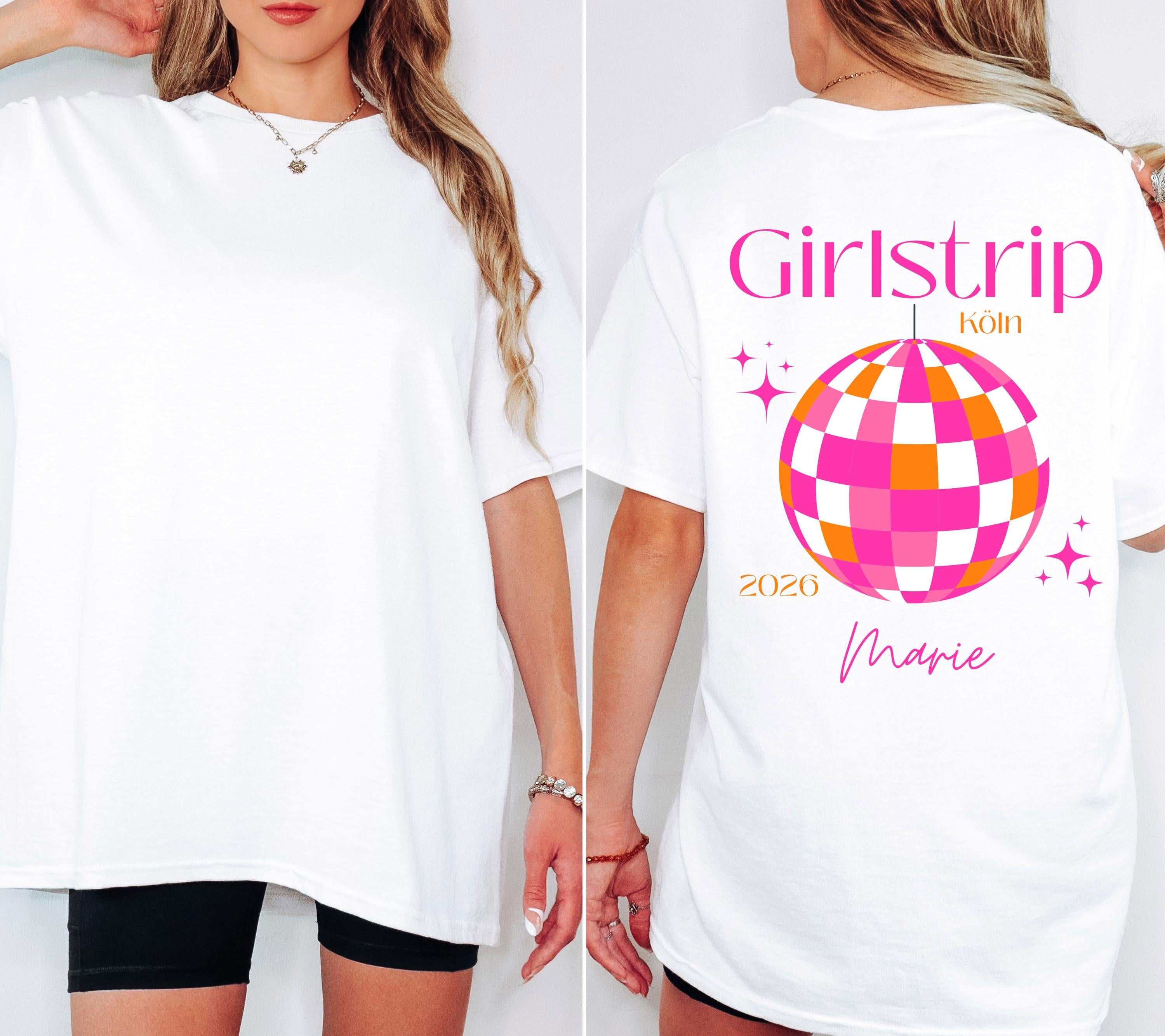 Girls Trip Shirts, JGA Backprint, personalisiert, Malle, Köln, Mädelsurlaub, Sauf T Shirt, Gruppenshirt Frauen, Diskokugel, Sommer Shirt