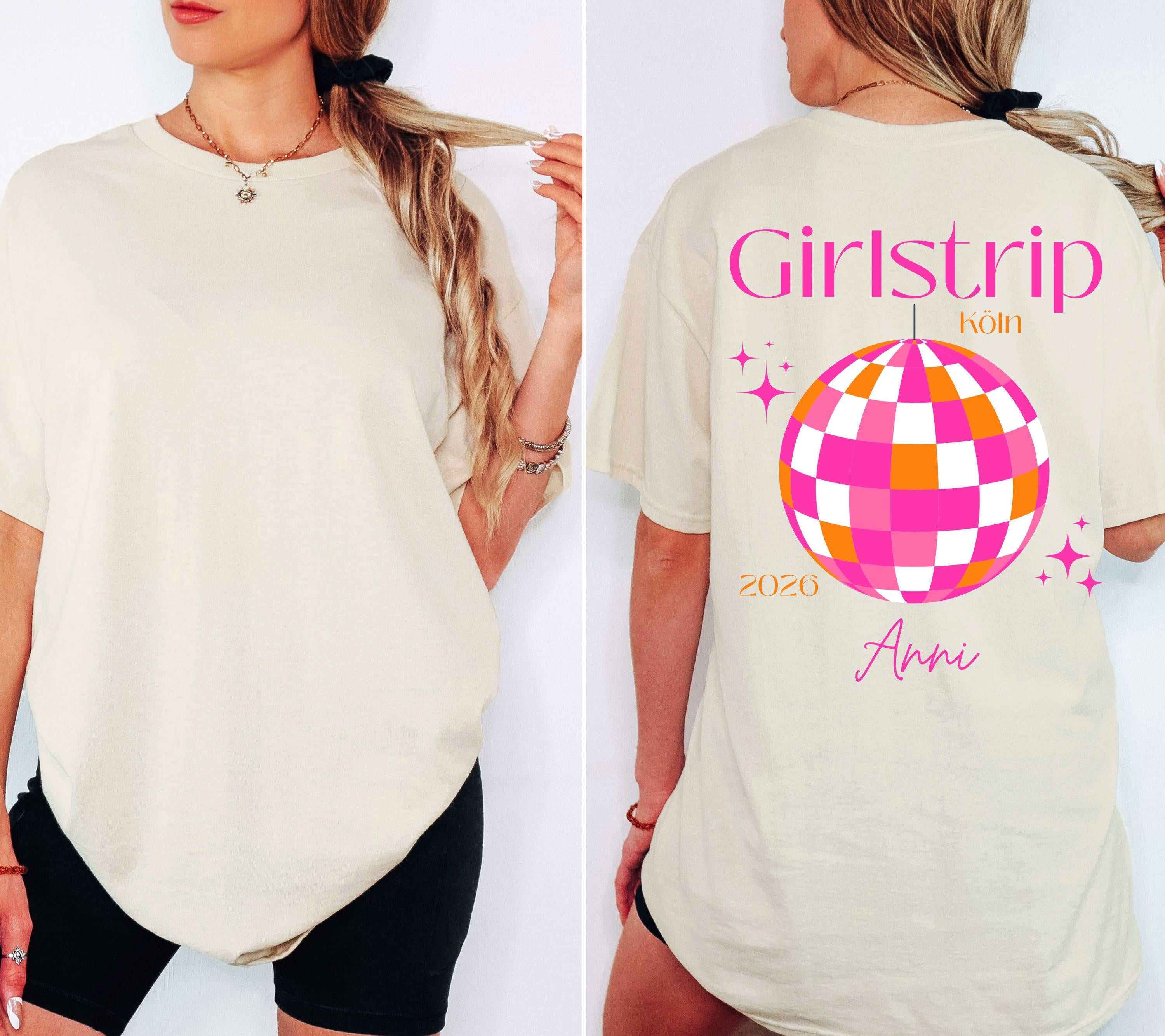 Girls Trip Shirts, JGA Backprint, personalisiert, Malle, Köln, Mädelsurlaub, Sauf T Shirt, Gruppenshirt Frauen, Diskokugel, Sommer Shirt