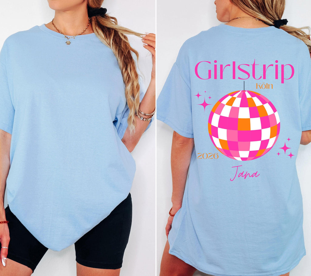 Girls Trip Shirts, JGA Backprint, personalisiert, Malle, Köln, Mädelsurlaub, Sauf T Shirt, Gruppenshirt Frauen, Diskokugel, Sommer Shirt