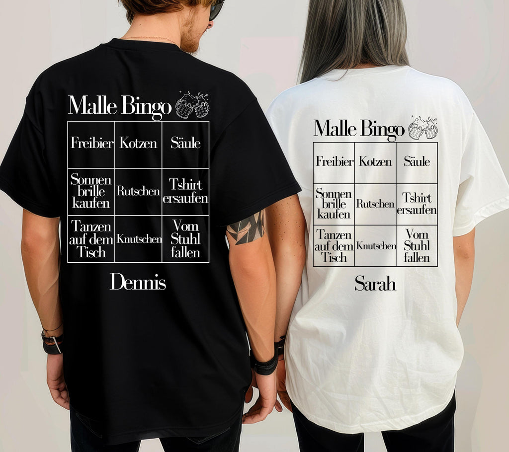 Malle Shirt Unisex, Malle Shirt Damen, Männer, Malle Bingo, Gruppenshirt, Backprint, Malle 2026, personalisiert, Mallorca TShirt, Bier Shirt