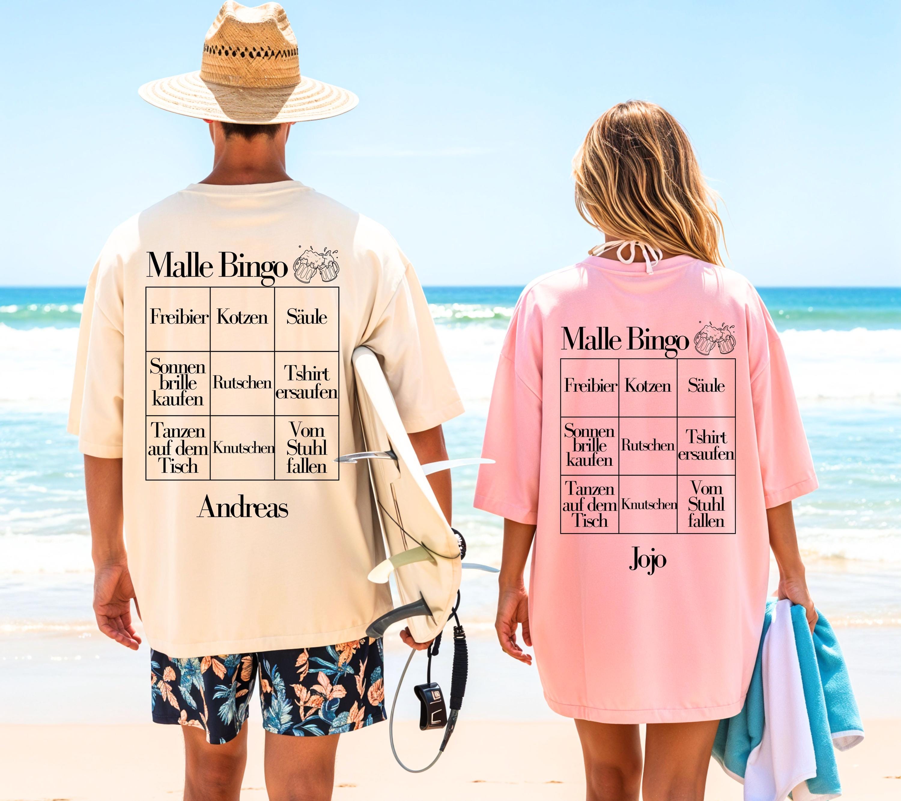 Malle Shirt Unisex, Malle Shirt Damen, Männer, Malle Bingo, Gruppenshirt, Backprint, Malle 2026, personalisiert, Mallorca TShirt, Bier Shirt