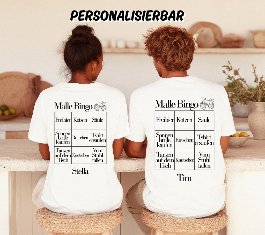 Malle Shirt Unisex, Malle Shirt Damen, Männer, Malle Bingo, Gruppenshirt, Backprint, Malle 2026, personalisiert, Mallorca TShirt, Bier Shirt