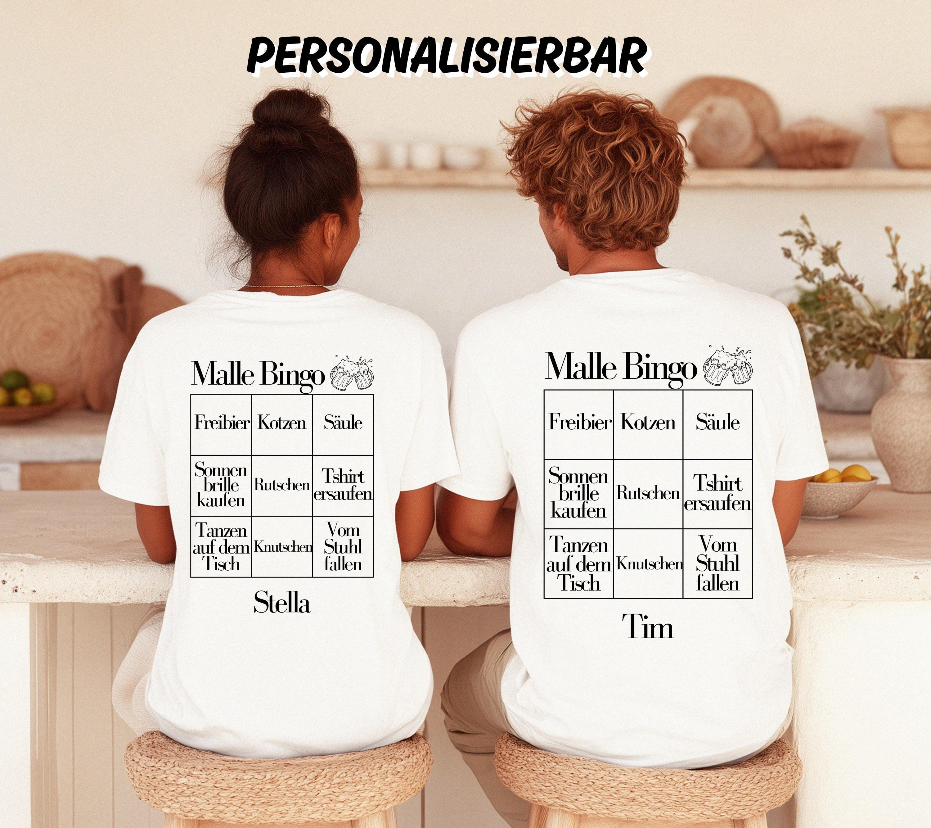 Malle Shirt Unisex, Malle Shirt Damen, Männer, Malle Bingo, Gruppenshirt, Backprint, Malle 2026, personalisiert, Mallorca TShirt, Bier Shirt
