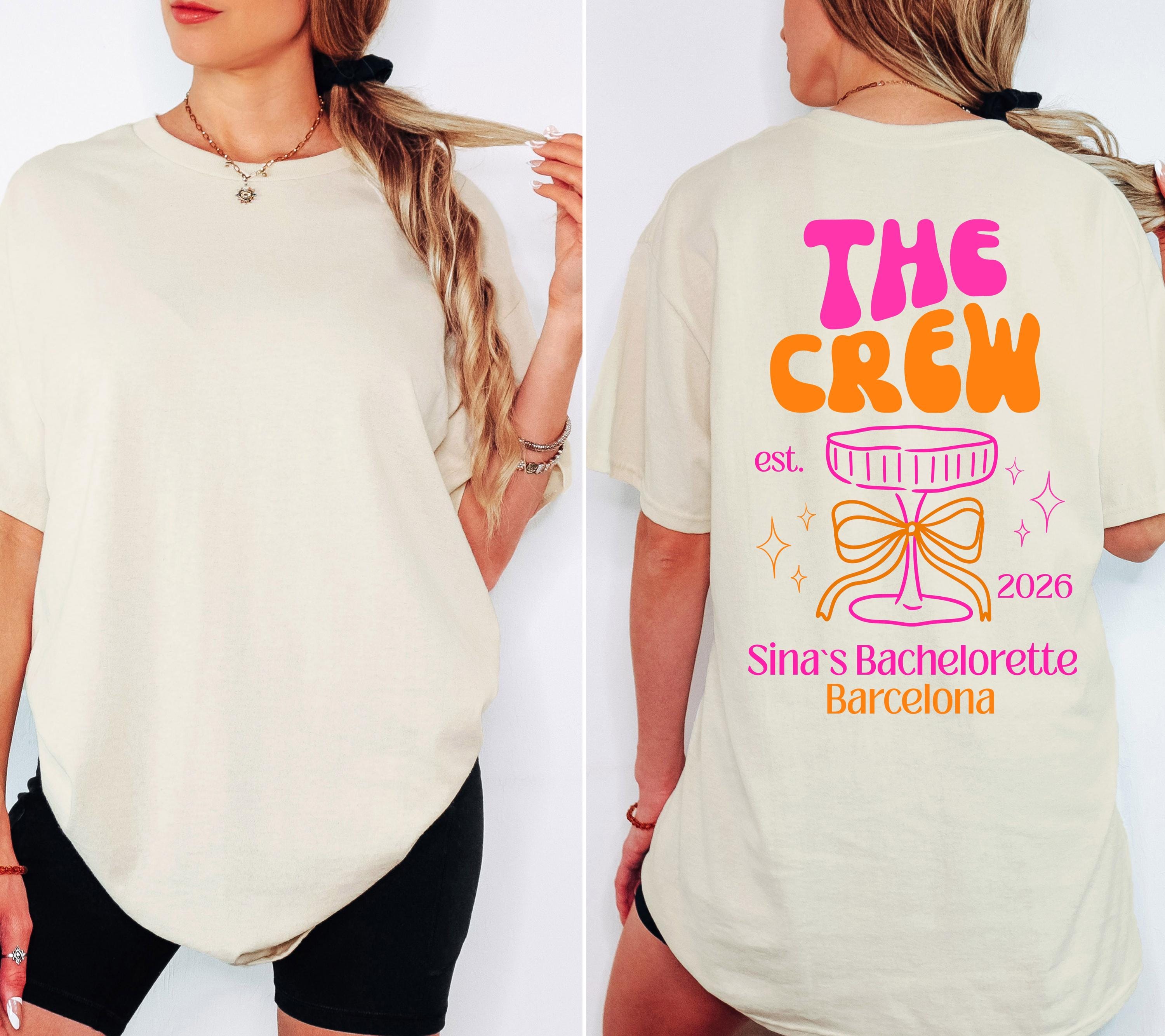 JGA Shirt, Junggesellinnenabschied Shirts, JGA pink orange, Backprint, Braut Shirt, JGA Frauen, Team Shirts, Hochzeit, Bride Shirt mit Ort