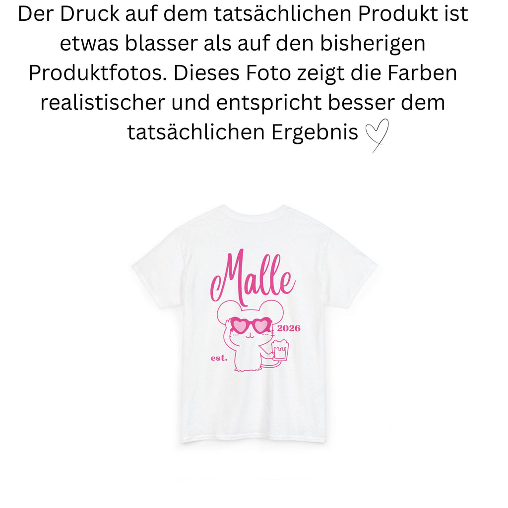 Malle Shirt Maus, Backprint, Malle 2026, Malle Shirts pink, Mallorca T Shirts, Bier Shirt, Gruppenshirt pink, lustige Shirts, Mausi, Mäuse