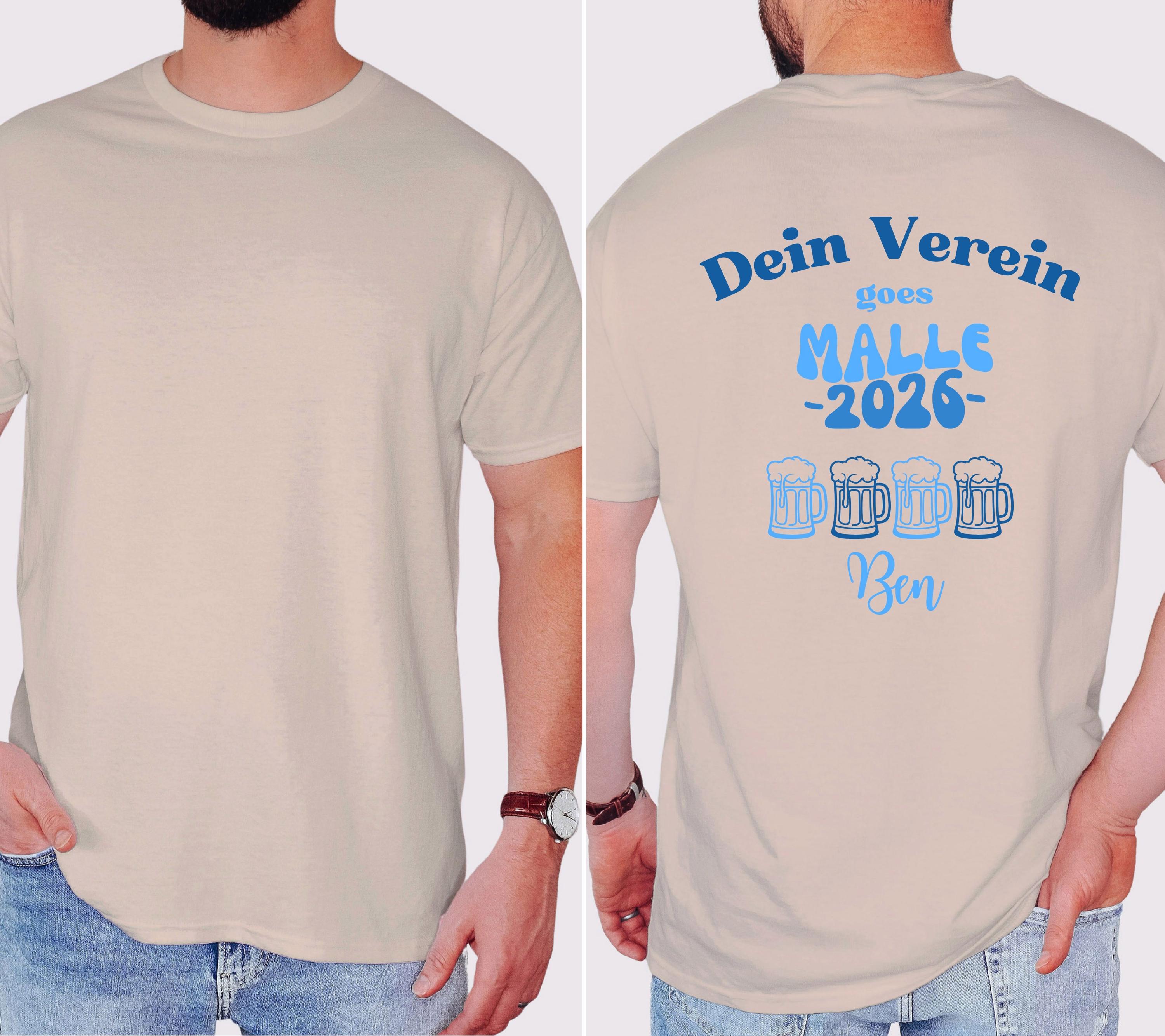 Malle Shirts Männer, Gruppenshirt, Backprint, Malle 2026, Malle Shirt, Herren, Verein, Mallorca, Bier Shirt, Sauf Shirt, Mannschaftsfahrt