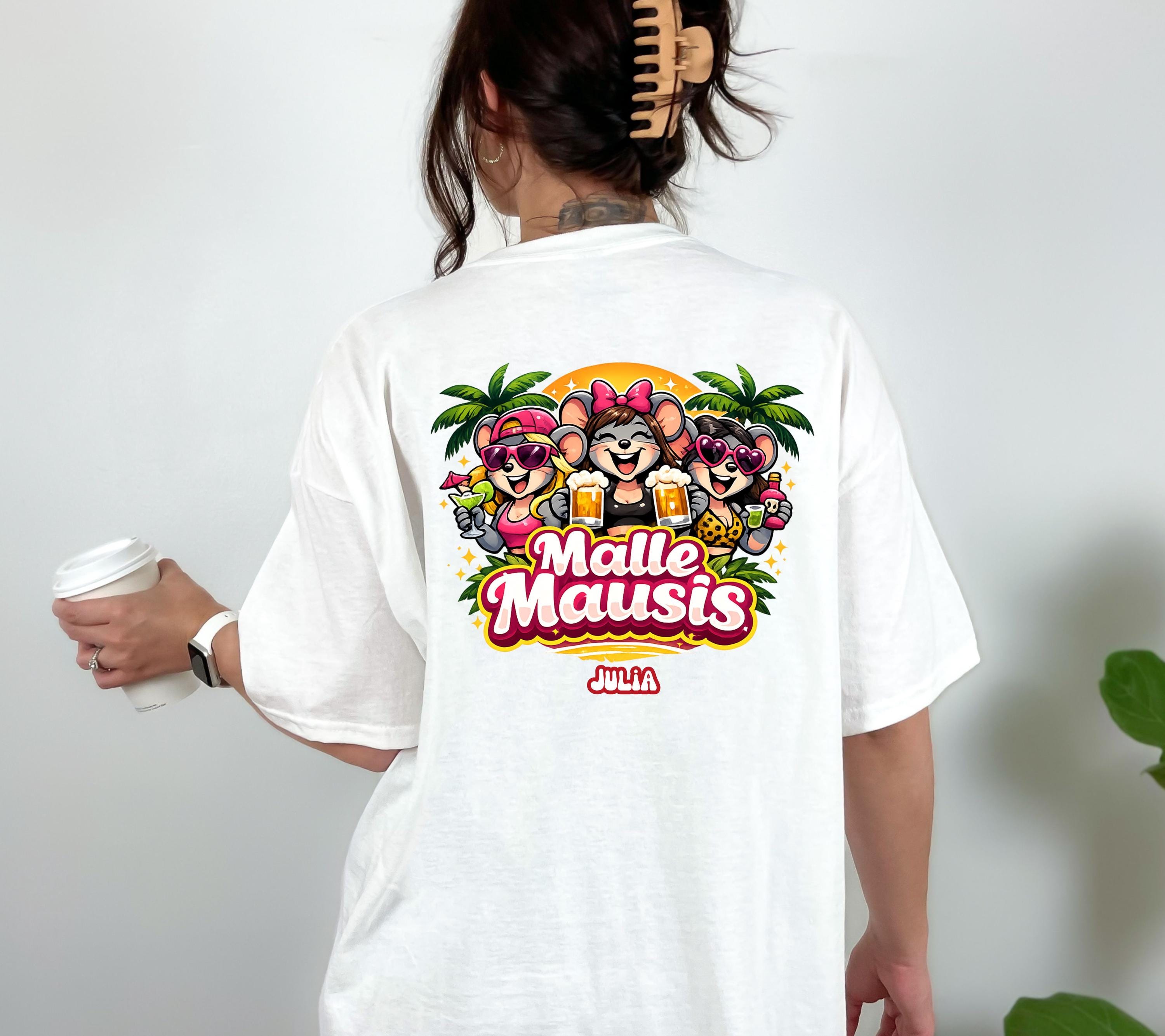 Malle Shirt Damen, Backprint, Malle 2026, Malle Shirts, Malle Mausi, personalisiert, Mallorca Shirts, Bier Shirt, Sauf T Shirt, Gruppenshirt
