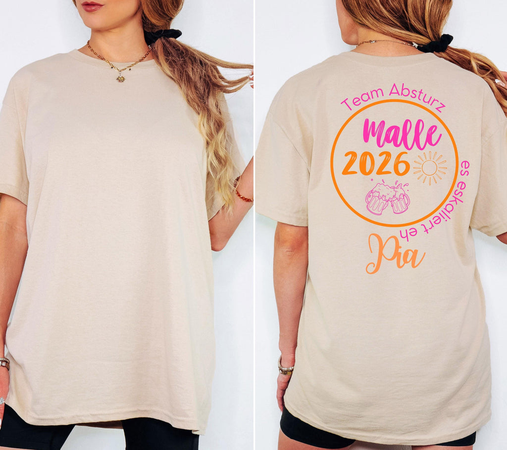 Malle Shirt, es eskaliert eh, Backprint, Malle 2026, Malle T Shirt, personalisiert, Mallorca Shirts, Bier Shirt, Sauf T Shirt, Gruppenshirt
