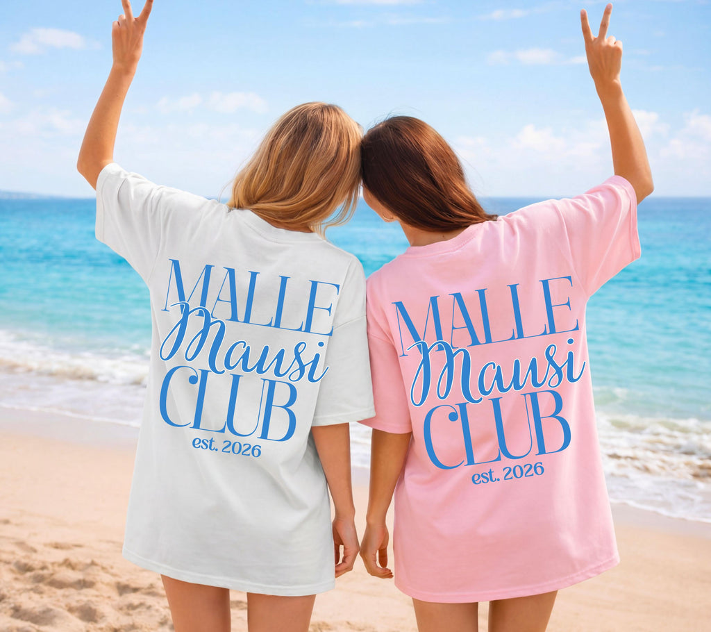 Malle Mausi Club Shirt blau, Malle Shirt 2026, Malle Shirts, Mallorca T Shirts, Bier Shirt, Gruppenshirt Mausis, Mäuse, Damen, Frauen, Playa