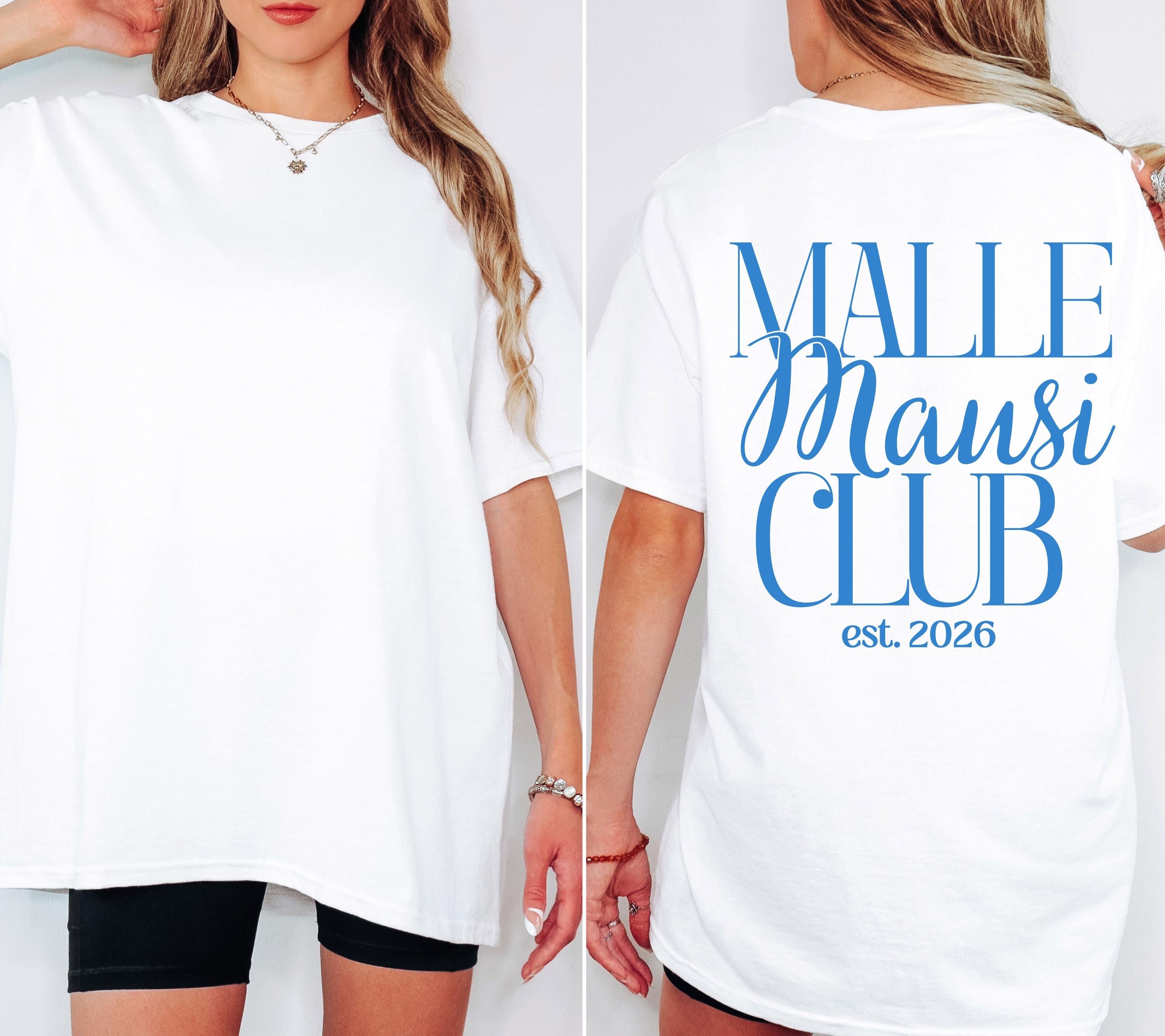 Malle Mausi Club Shirt blau, Malle Shirt 2026, Malle Shirts, Mallorca T Shirts, Bier Shirt, Gruppenshirt Mausis, Mäuse, Damen, Frauen, Playa