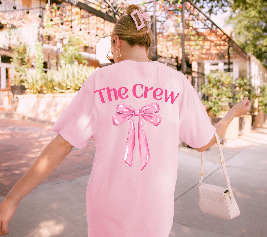 JGA Shirt rosa Schleife, Junggesellenabschied Frauen, Team Shirts, Braut Shirt süß, The Bride, JGA Frauen, Hochzeit, Cute T-Shirt Backprint