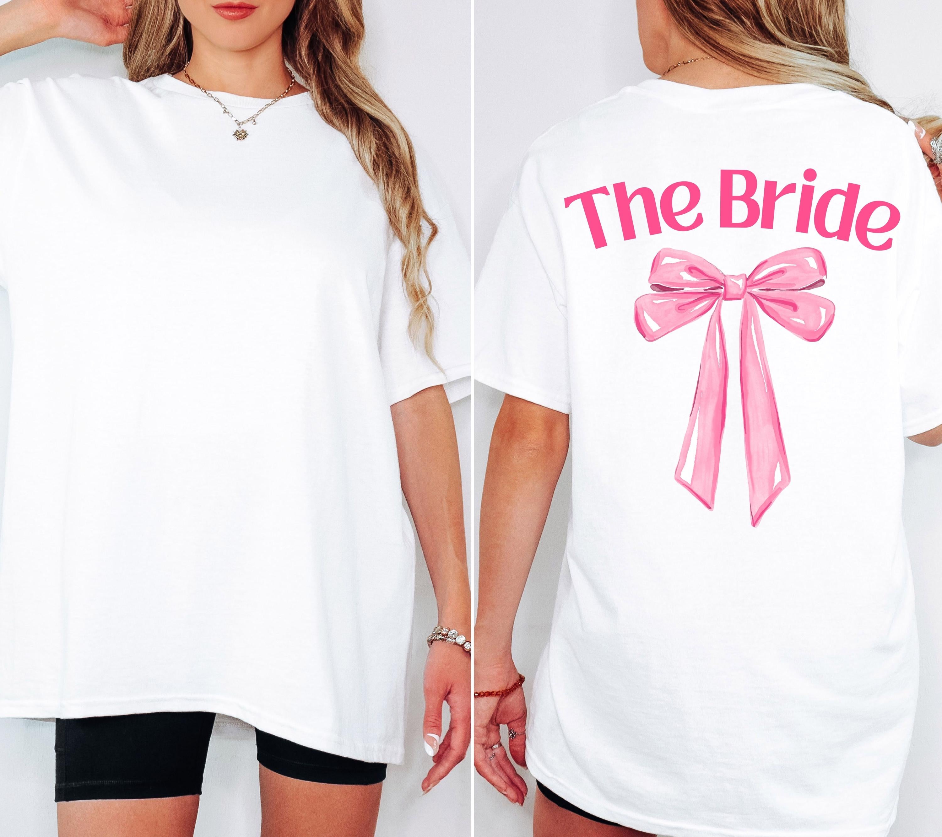 JGA Shirt rosa Schleife, Junggesellenabschied Frauen, Team Shirts, Braut Shirt süß, The Bride, JGA Frauen, Hochzeit, Cute T-Shirt Backprint