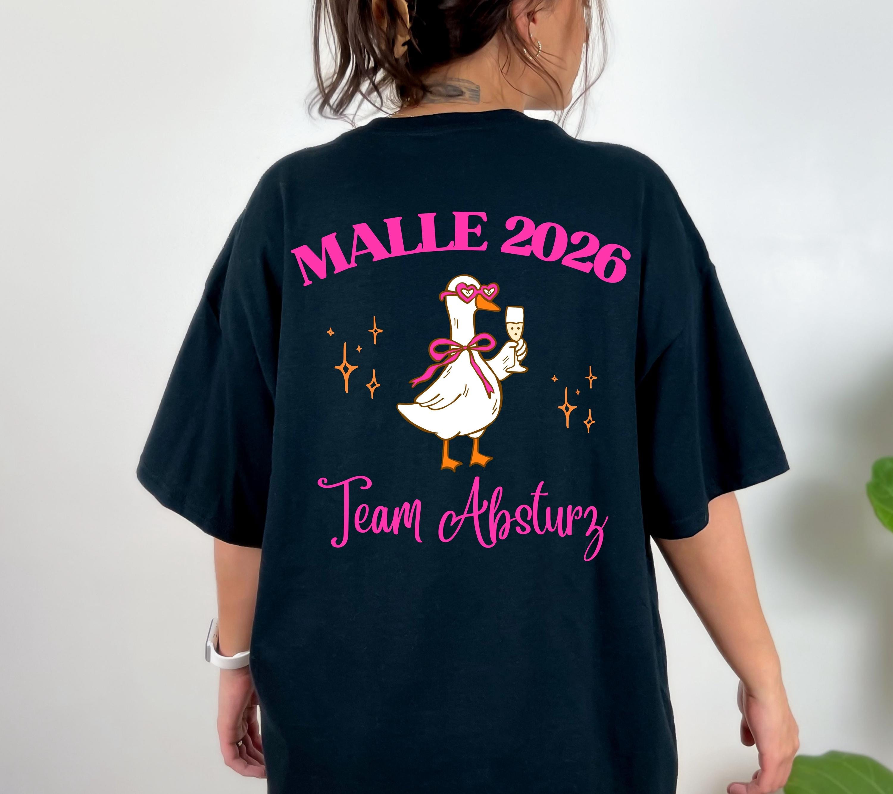 Malle Shirt Ente, Backprint, Malle 2026, Malle Shirts, Team Absturz, Mallorca T Shirts, Bier Shirt, Gruppenshirt pink, lustige Shirts, Sekt