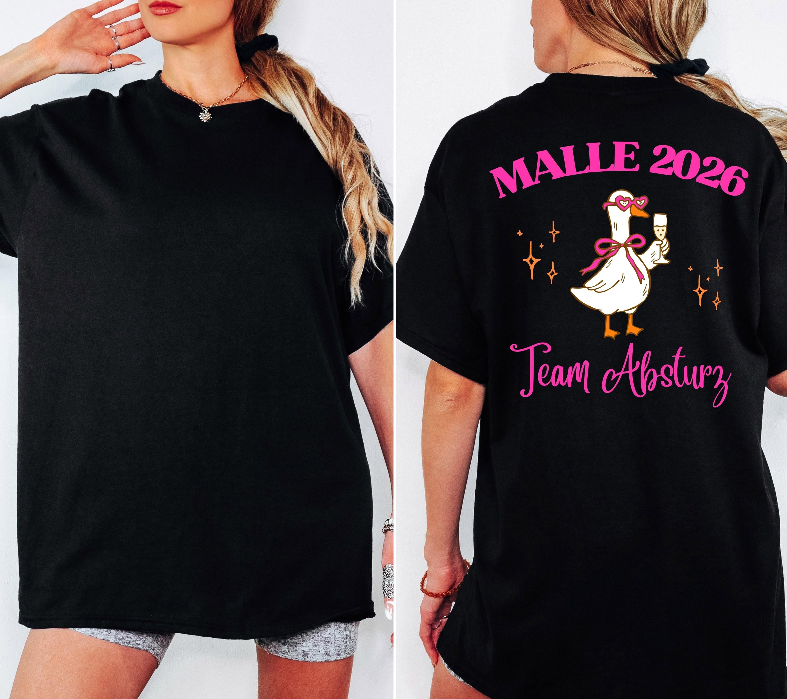 Malle Shirt Ente, Backprint, Malle 2026, Malle Shirts, Team Absturz, Mallorca T Shirts, Bier Shirt, Gruppenshirt pink, lustige Shirts, Sekt
