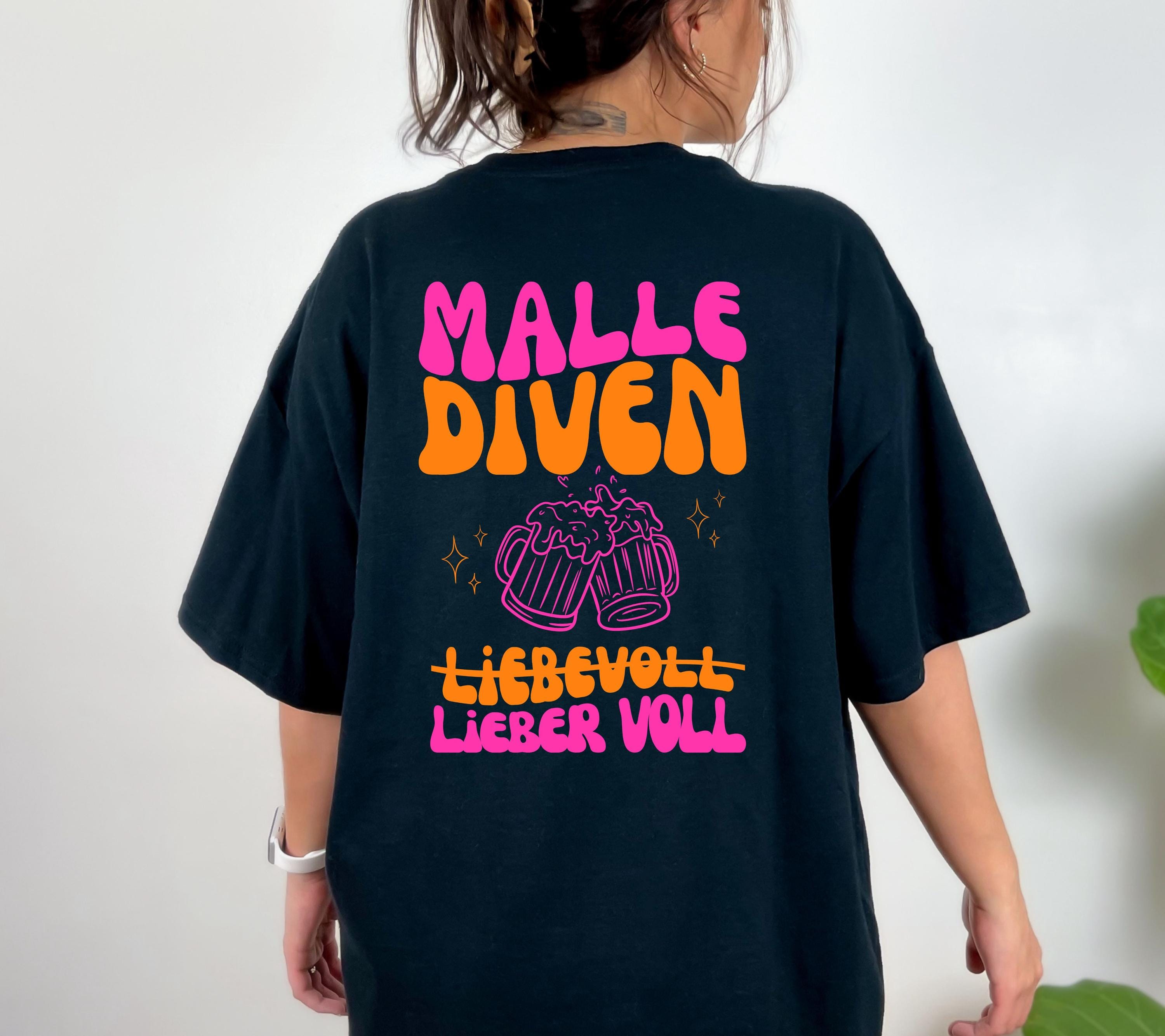 Malle Shirt, Malle Diven, liebevoll lieber voll, Malle 2026, Malle T Shirt, Mallorca Shirts Backprint, Sekt Shirt, Gruppenshirt, pink orange