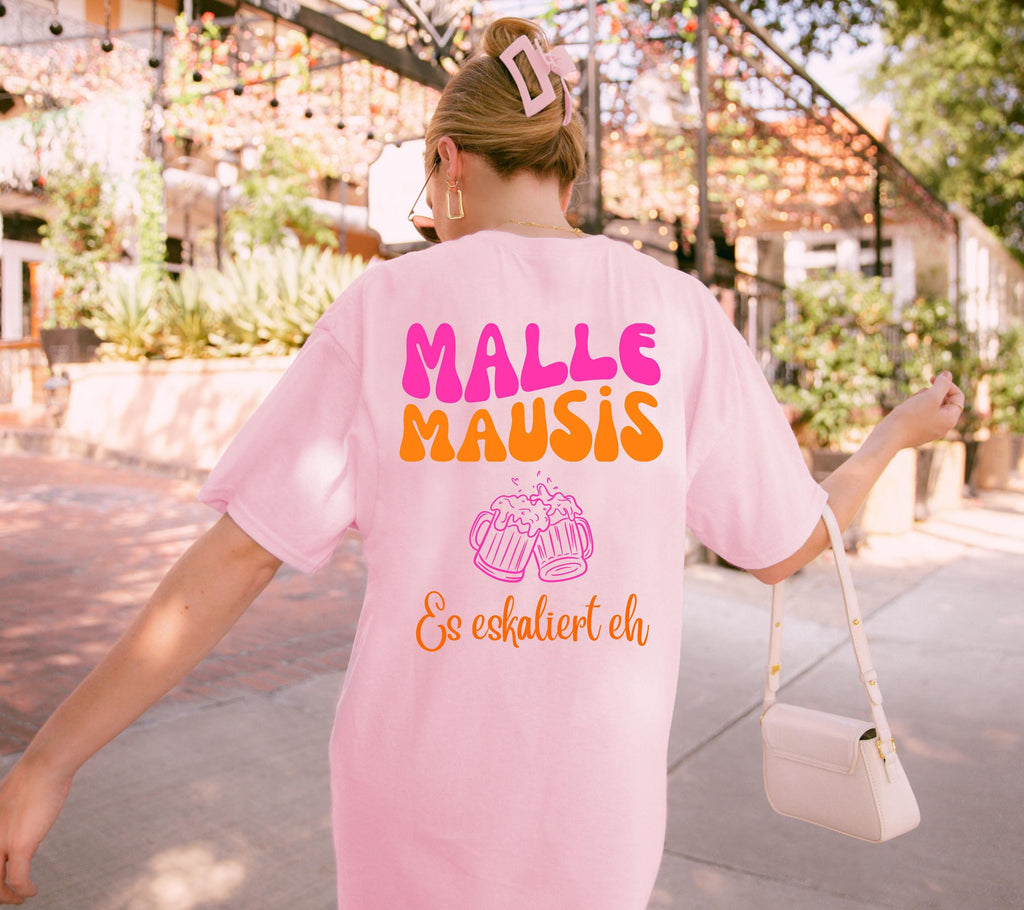 Malle Mausis Shirt, es eskaliert eh, Malle 2026, Malle Shirts pink orange, Mallorca T Shirts, Bier Shirt, Gruppenshirt, Mausi, Mäuse, Damen