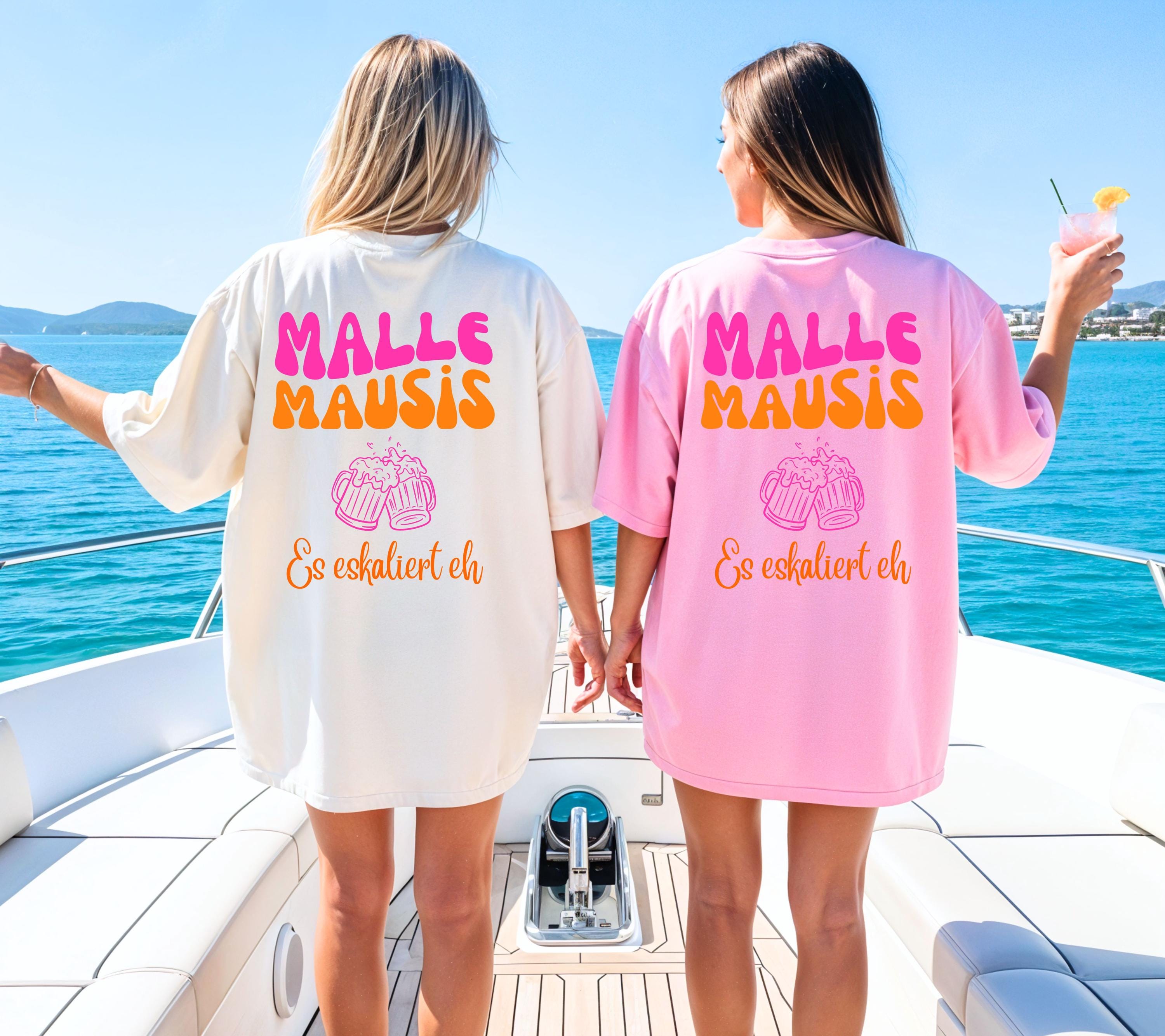 Malle Mausis Shirt, es eskaliert eh, Malle 2026, Malle Shirts pink orange, Mallorca T Shirts, Bier Shirt, Gruppenshirt, Mausi, Mäuse, Damen