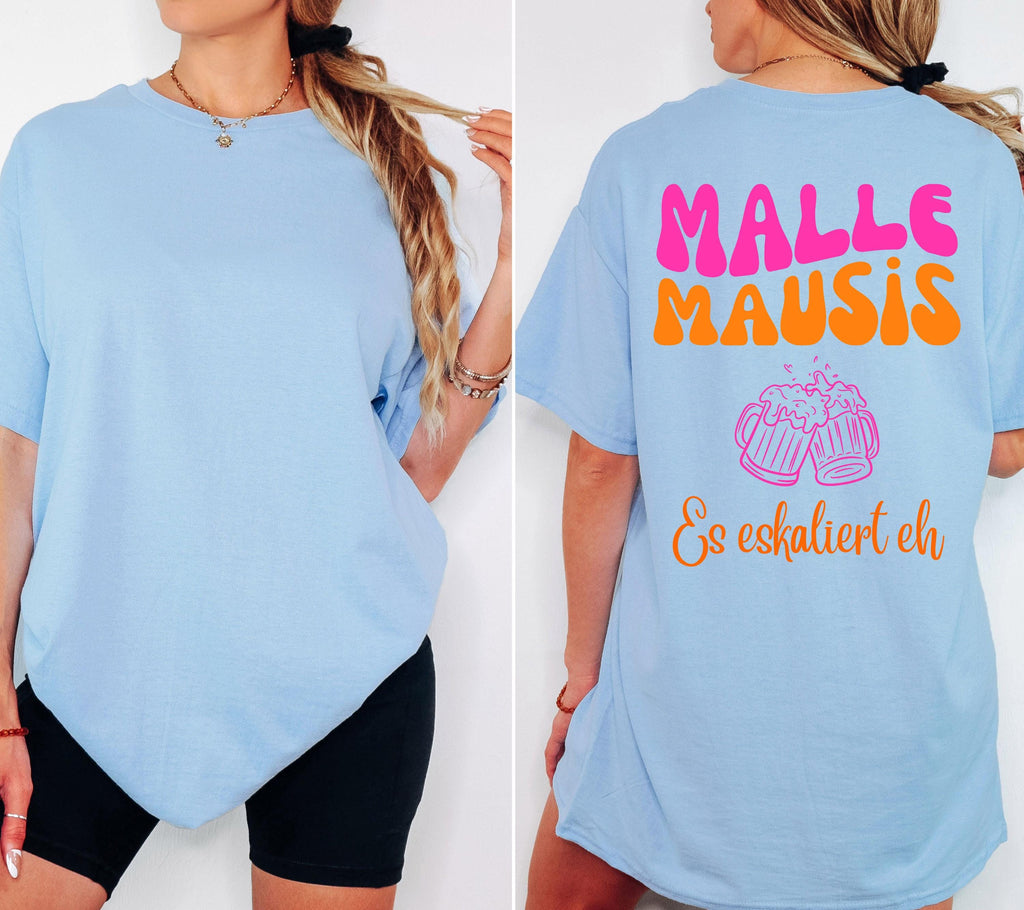 Malle Mausis Shirt, es eskaliert eh, Malle 2026, Malle Shirts pink orange, Mallorca T Shirts, Bier Shirt, Gruppenshirt, Mausi, Mäuse, Damen