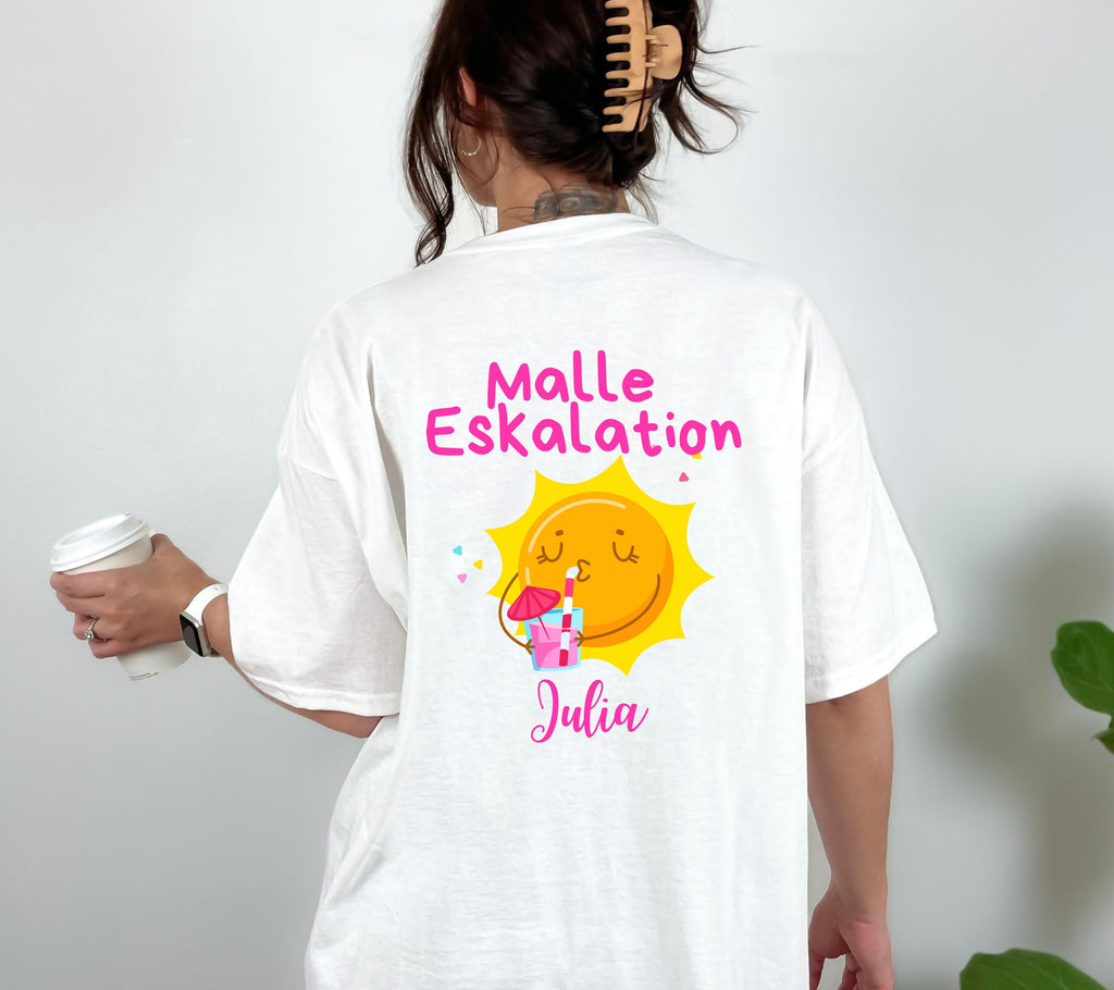 Malle Shirt Sonne, Eskalation, Backprint, Malle 2026, Malle T Shirt, personalisiert, Mallorca Shirts, Bier Shirt, Sauf T Shirt, Gruppenshirt
