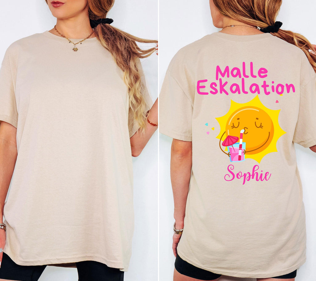 Malle Shirt Sonne, Eskalation, Backprint, Malle 2026, Malle T Shirt, personalisiert, Mallorca Shirts, Bier Shirt, Sauf T Shirt, Gruppenshirt