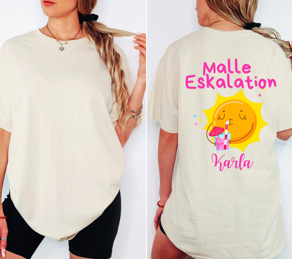 Malle Shirt Sonne, Eskalation, Backprint, Malle 2026, Malle T Shirt, personalisiert, Mallorca Shirts, Bier Shirt, Sauf T Shirt, Gruppenshirt