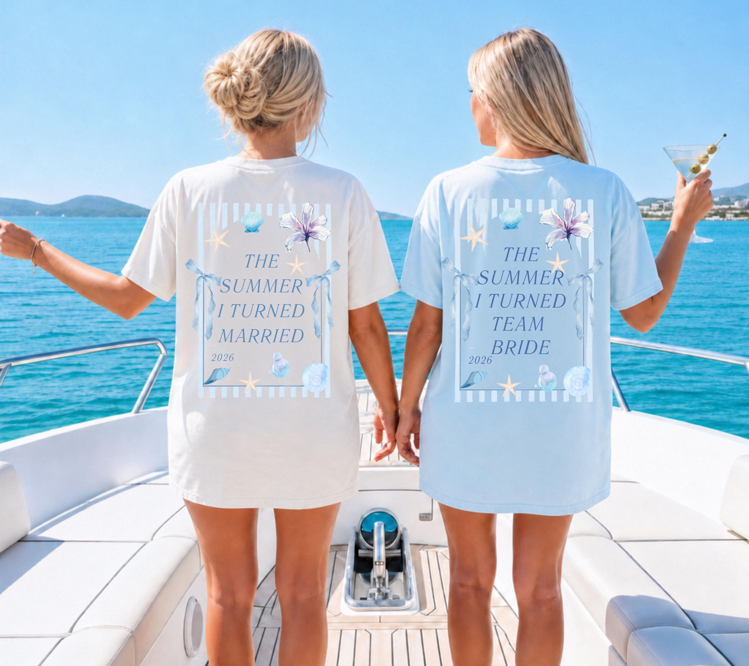 The summer I turned married, JGA Shirt blau, Junggesellinnenabschied Shirts, JGA Shirts Frauen, Team Bride, Braut Shirt, Hochzeit Shirt