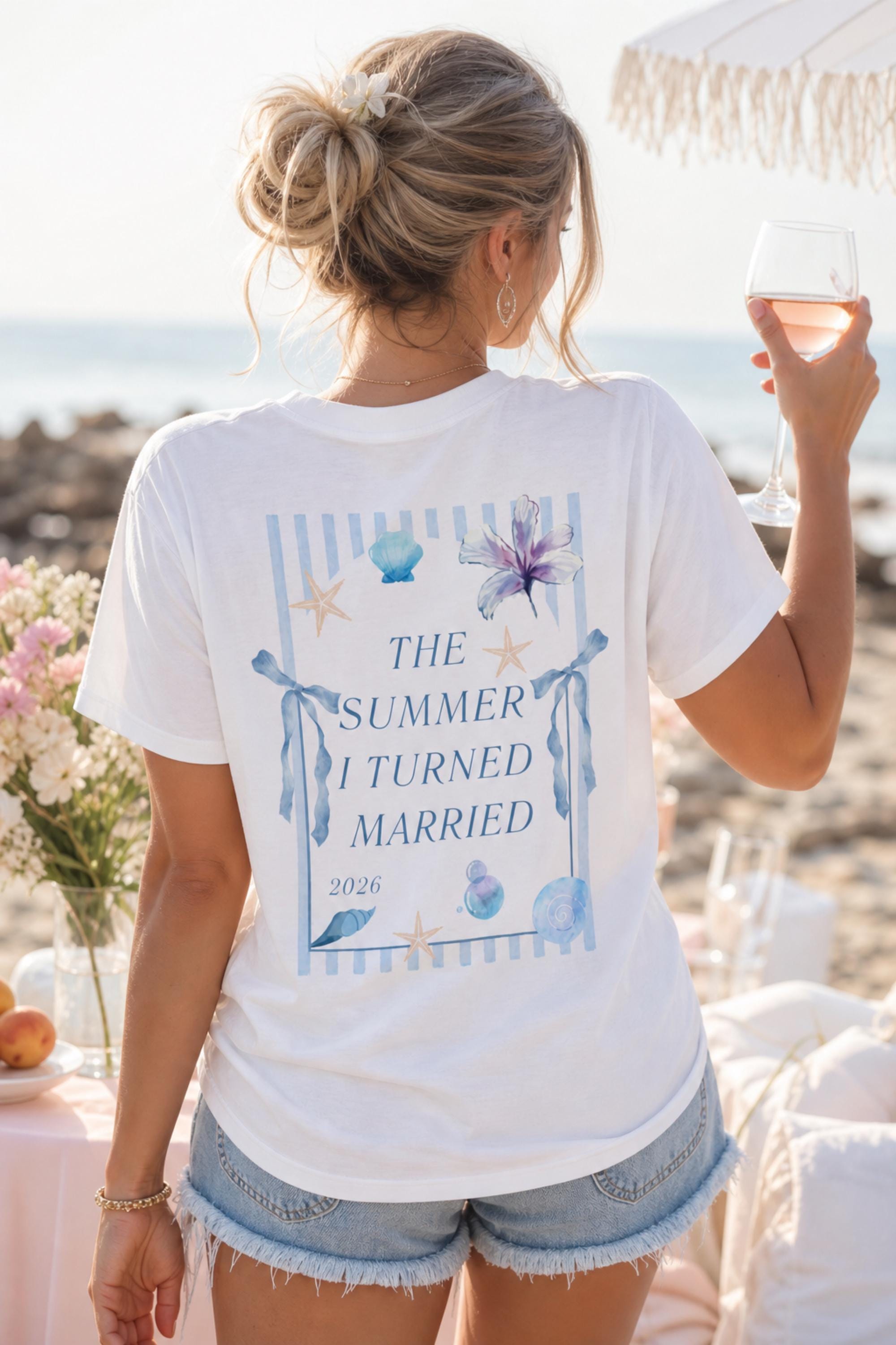 The summer I turned married, JGA Shirt blau, Junggesellinnenabschied Shirts, JGA Shirts Frauen, Team Bride, Braut Shirt, Hochzeit Shirt