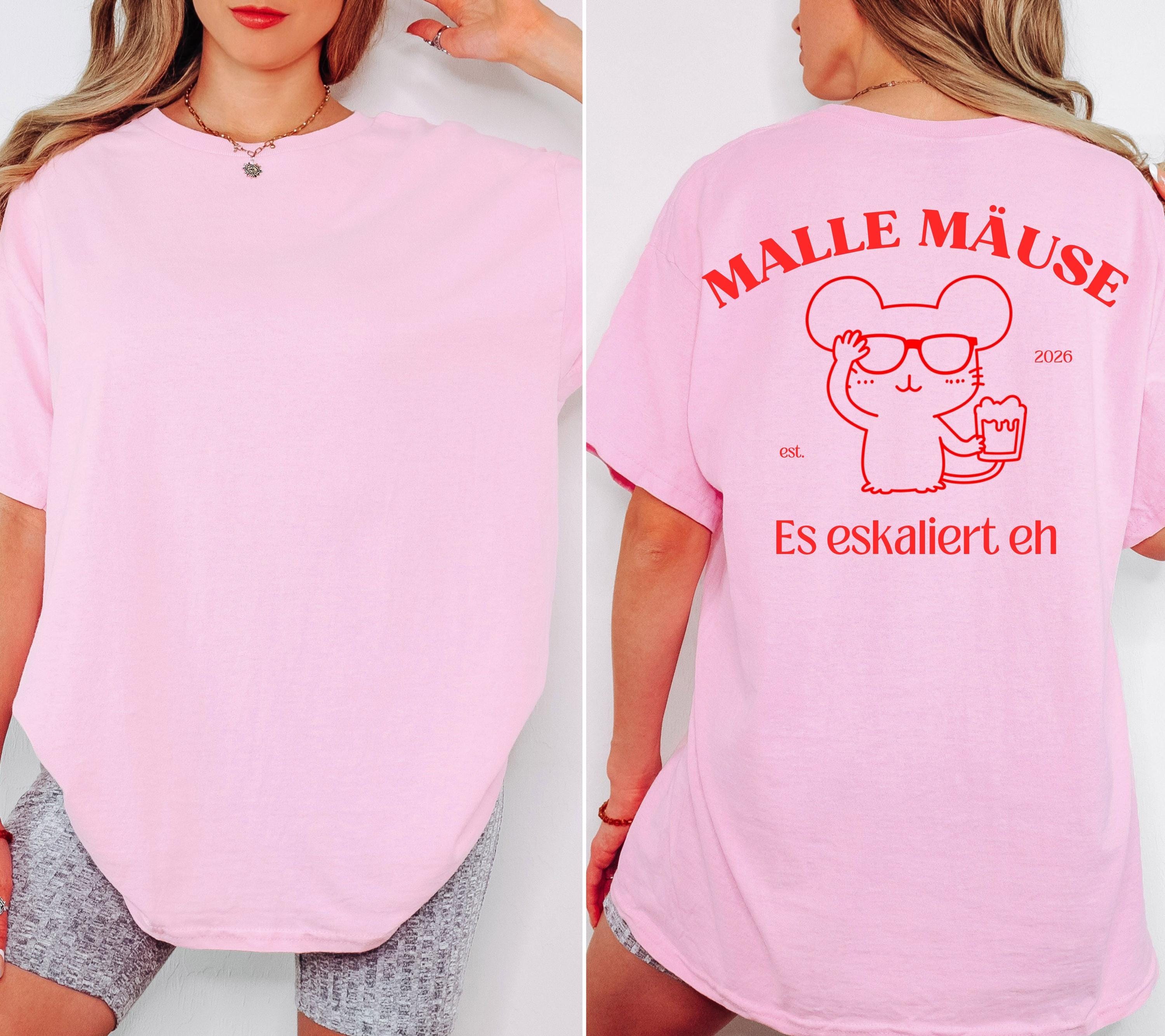 Malle Mäuse Shirt, Backprint, Malle 2026, Malle Shirts, es eskaliert eh, Mallorca T Shirts, Bier Shirt, Gruppenshirt pink, lustige Shirts