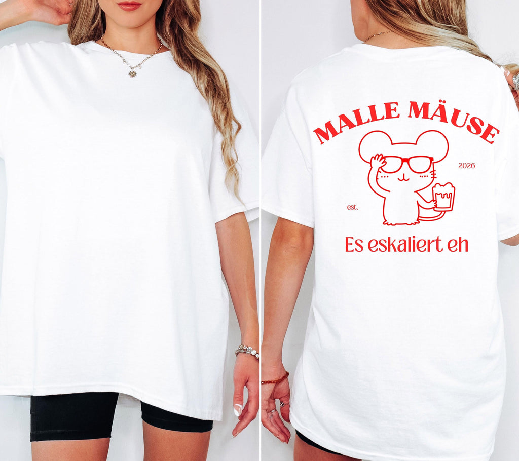Malle Mäuse Shirt, Backprint, Malle 2026, Malle Shirts, es eskaliert eh, Mallorca T Shirts, Bier Shirt, Gruppenshirt pink, lustige Shirts