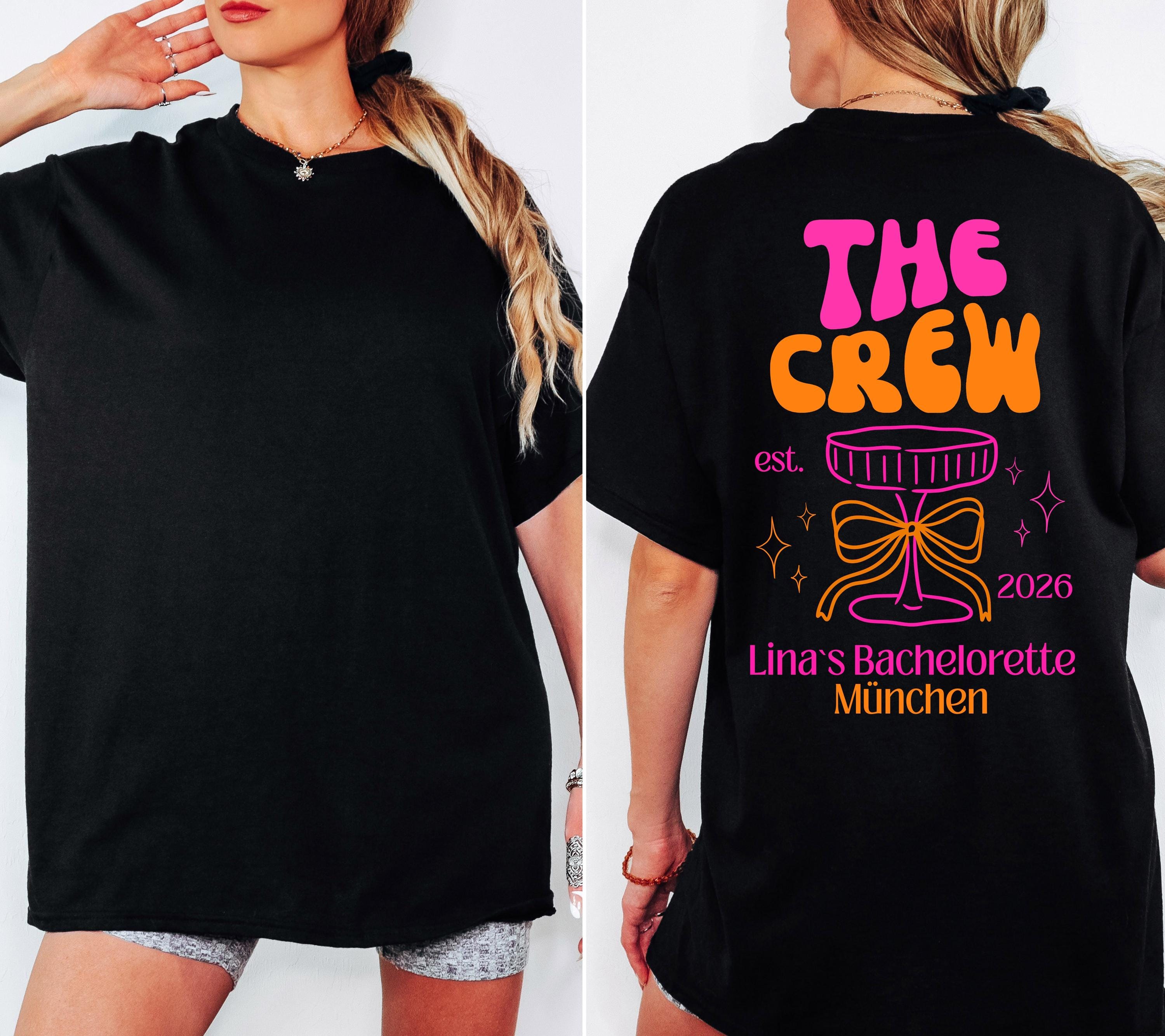 JGA Shirt, Junggesellinnenabschied Shirts, JGA pink orange, Backprint, Braut Shirt, JGA Frauen, Team Shirts, Hochzeit, Bride Shirt mit Ort
