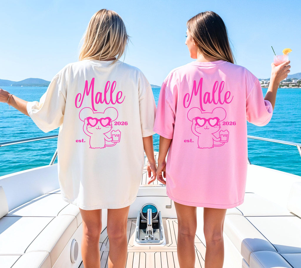 Malle Shirt Maus, Backprint, Malle 2026, Malle Shirts pink, Mallorca T Shirts, Bier Shirt, Gruppenshirt pink, lustige Shirts, Mausi, Mäuse