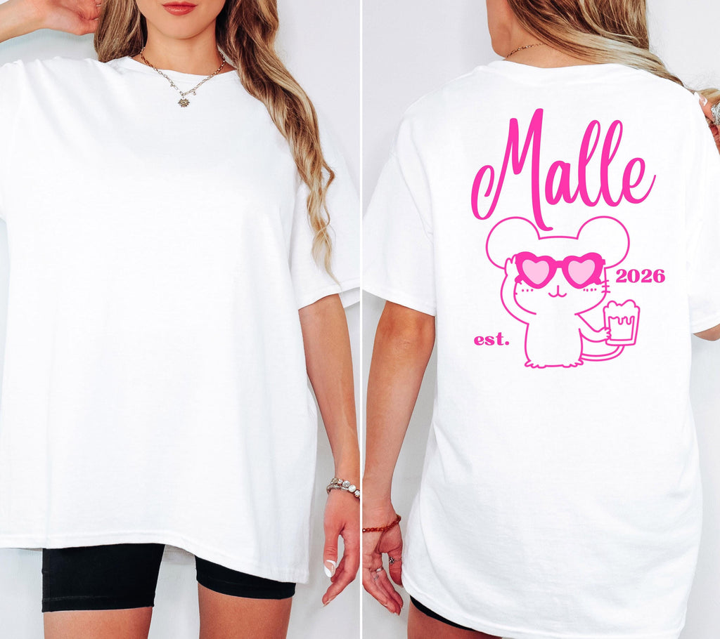 Malle Shirt Maus, Backprint, Malle 2026, Malle Shirts pink, Mallorca T Shirts, Bier Shirt, Gruppenshirt pink, lustige Shirts, Mausi, Mäuse