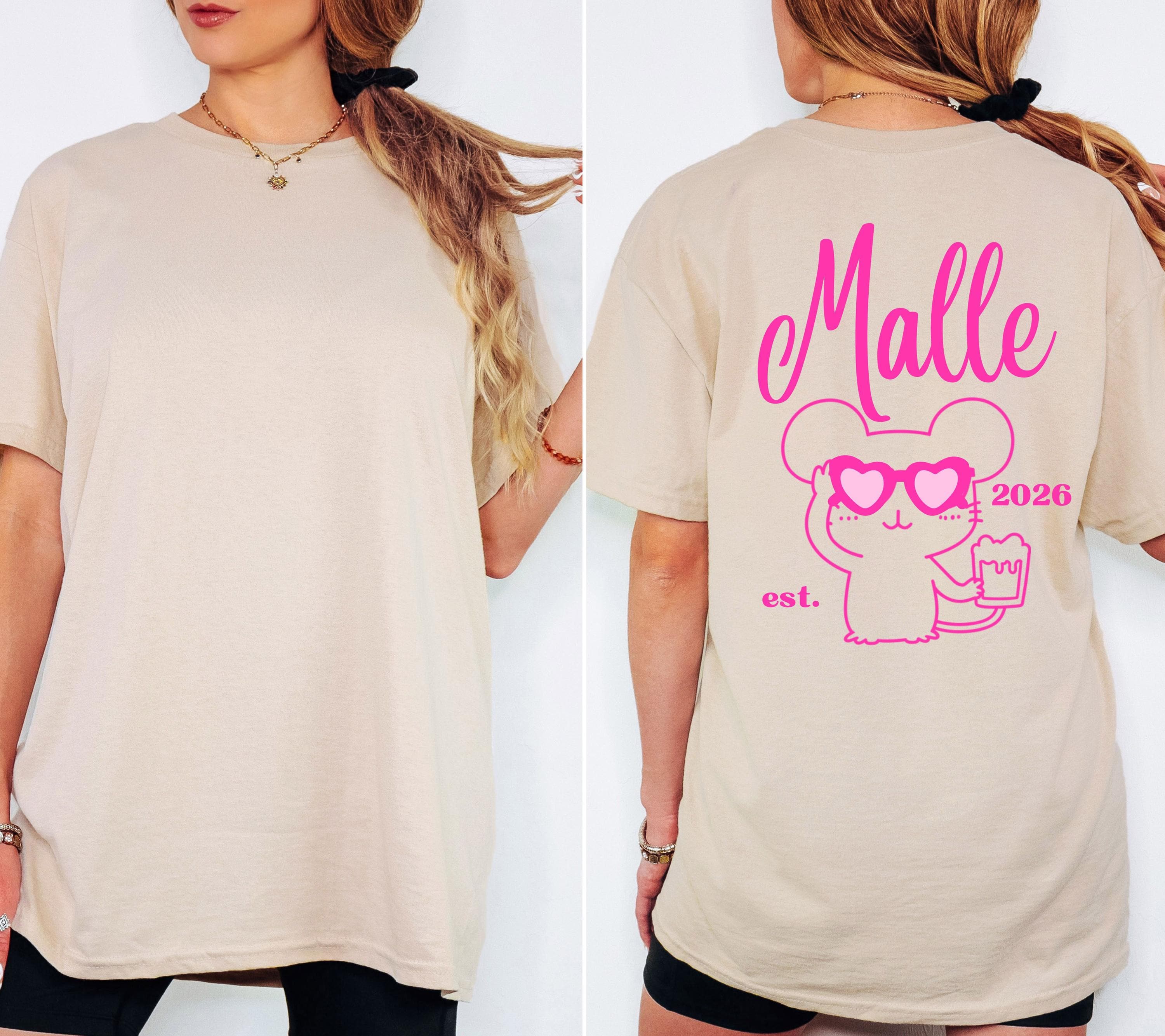 Malle Shirt Maus, Backprint, Malle 2026, Malle Shirts pink, Mallorca T Shirts, Bier Shirt, Gruppenshirt pink, lustige Shirts, Mausi, Mäuse