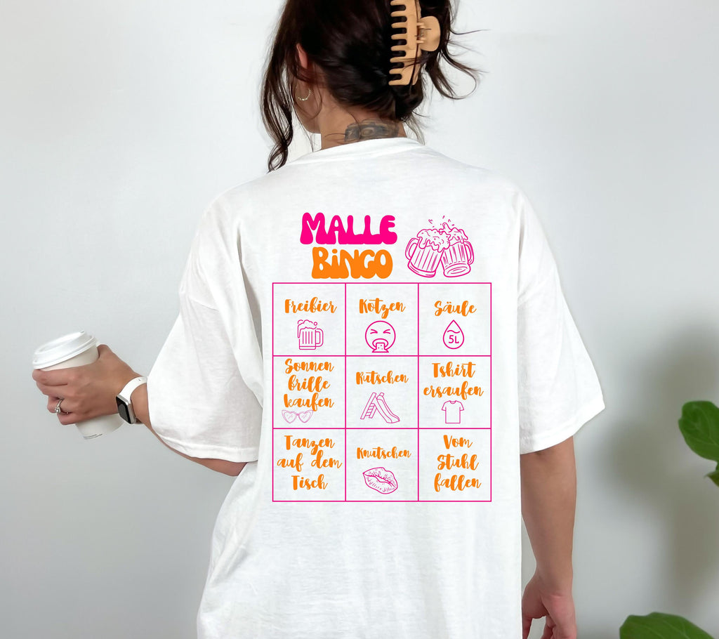 Malle T-Shirt, Malle Bingo, Backprint, Gruppenshirt, Malle Shirts, Malle TShirts, personalisiert, Mallorca Shirts, Sekt Shirt, Sauf T Shirt