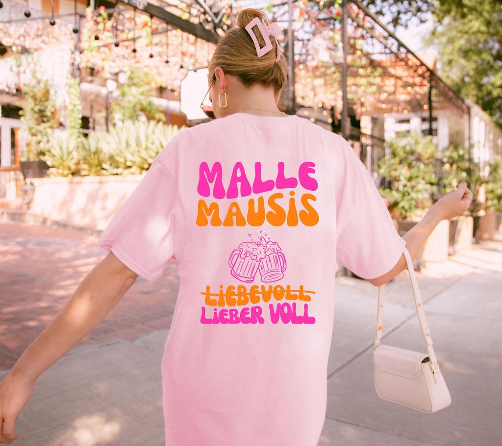 Malle Mausis Shirt, liebevoll lieber voll, Malle 2026, Malle Shirts pink, Mallorca T Shirts, Bier Shirt, Gruppenshirt, Mausi, Mäuse, Damen