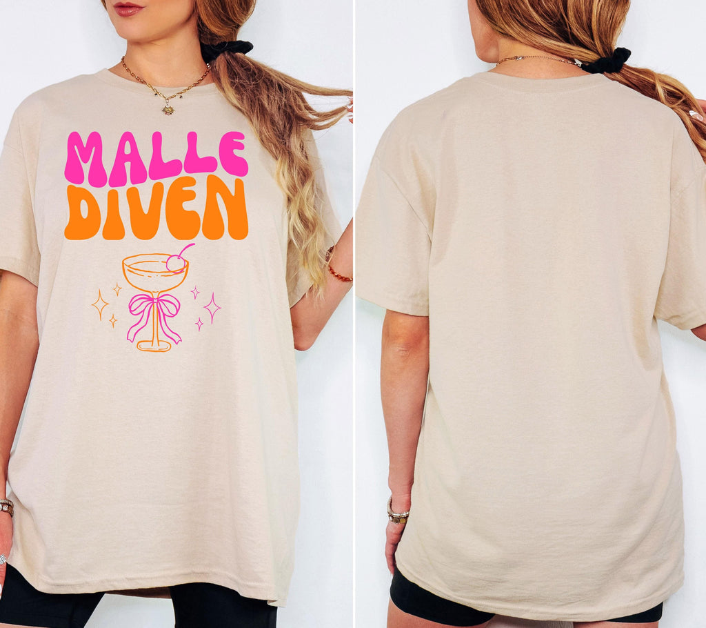 Malle Shirt, Malle Diven, Malle 2026, Malle T Shirt, Mallorca Shirts, Sekt Shirt, Cocktail, Sauf Shirt, Gruppenshirt, pink orange, Mädels